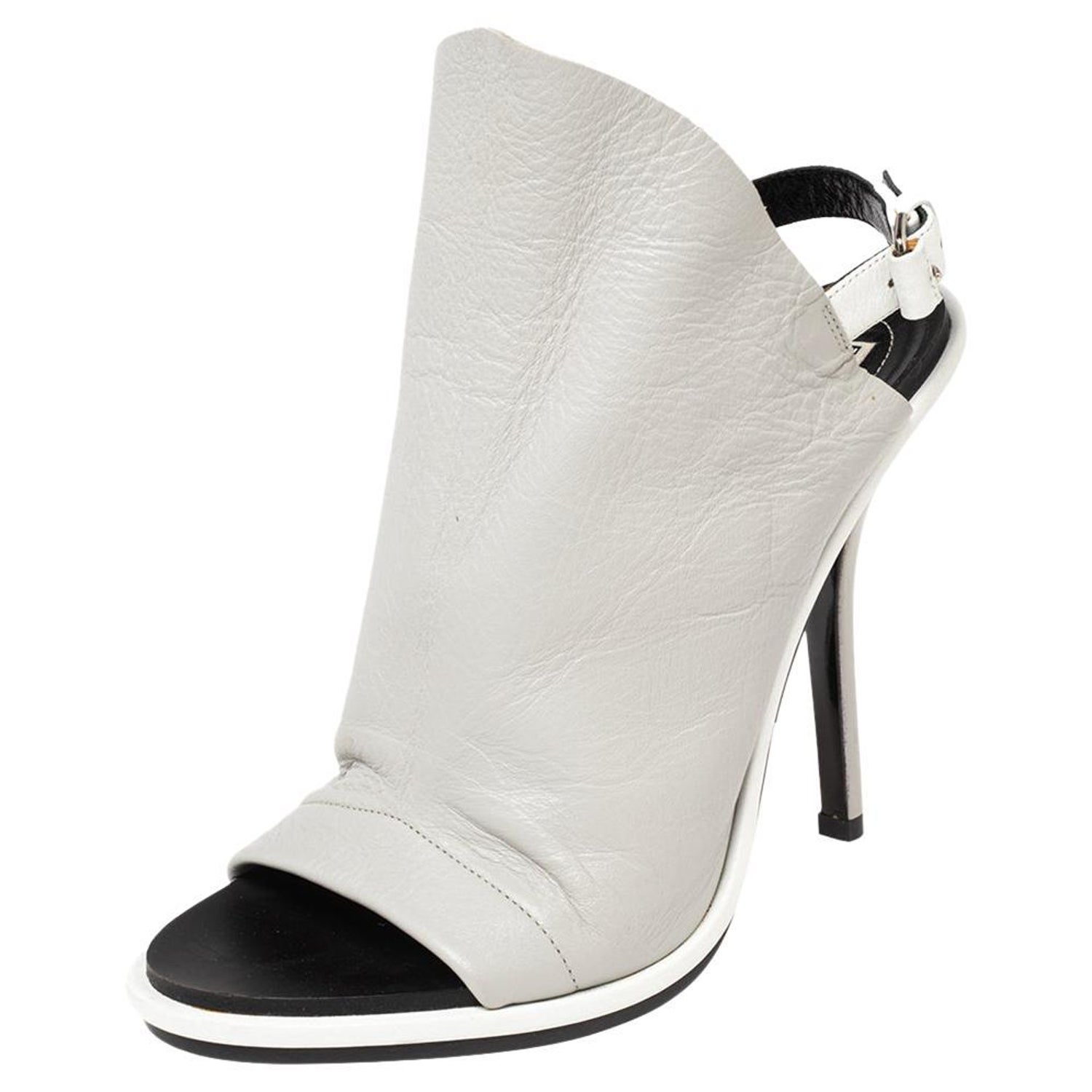 Balenciaga Silver Leather Glove Slingback Sandals Size 37 at 1stDibs