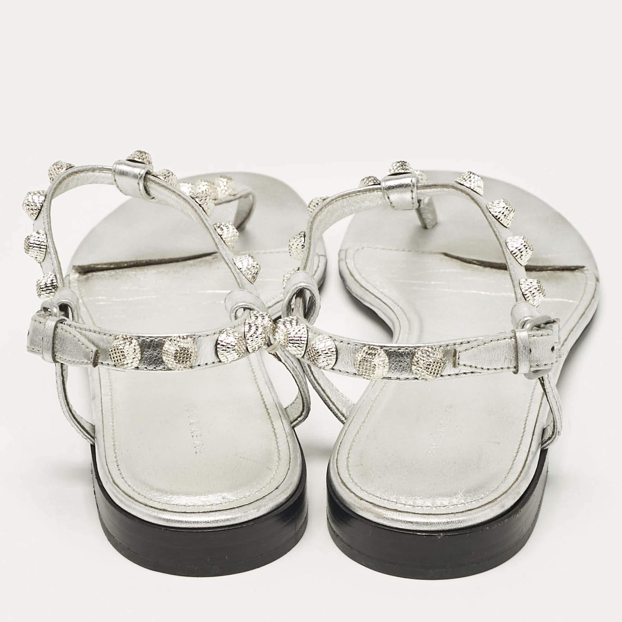 Balenciaga Silver Leather Slingback Flat Sandals Size 39 1