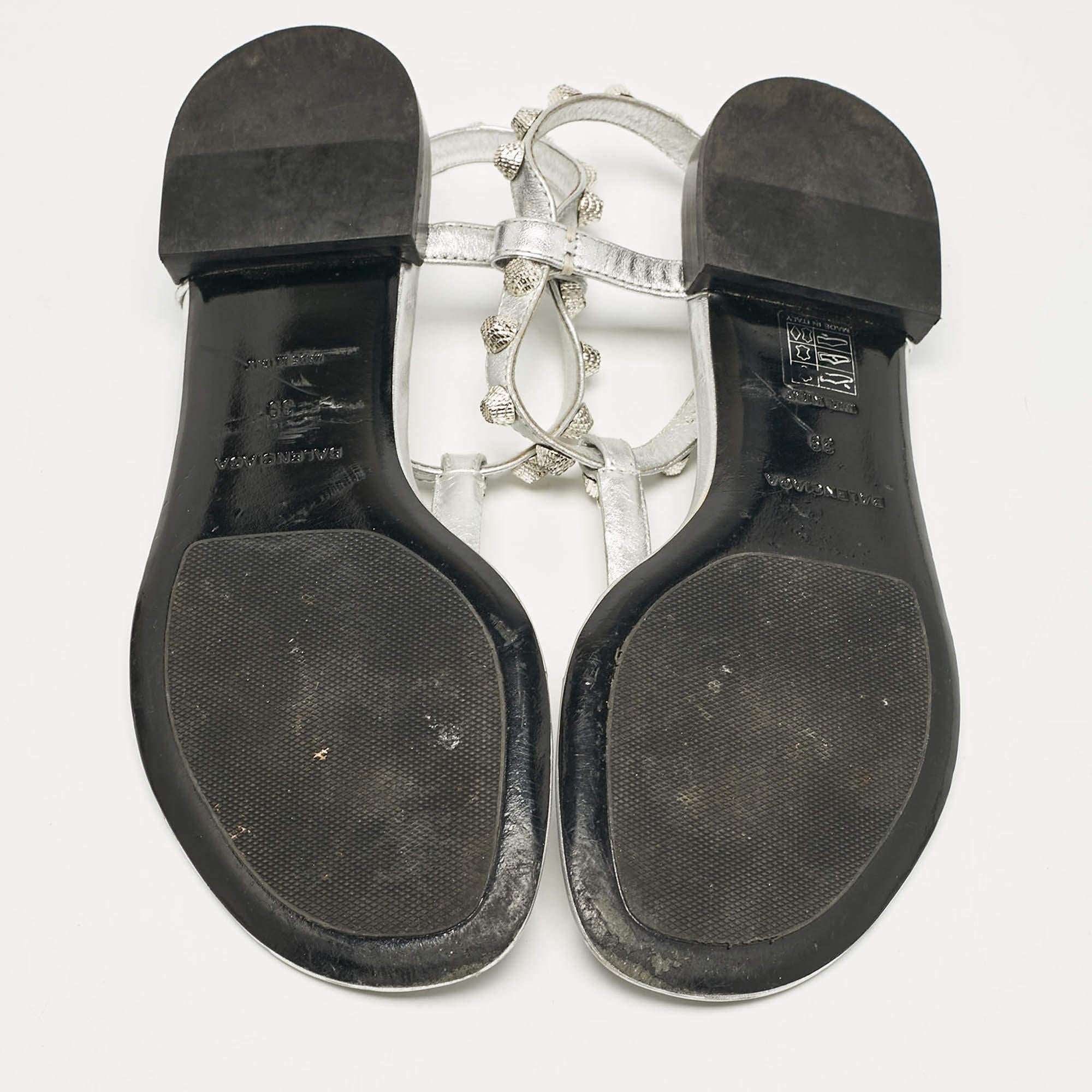 Balenciaga Silver Leather Slingback Flat Sandals Size 39 2
