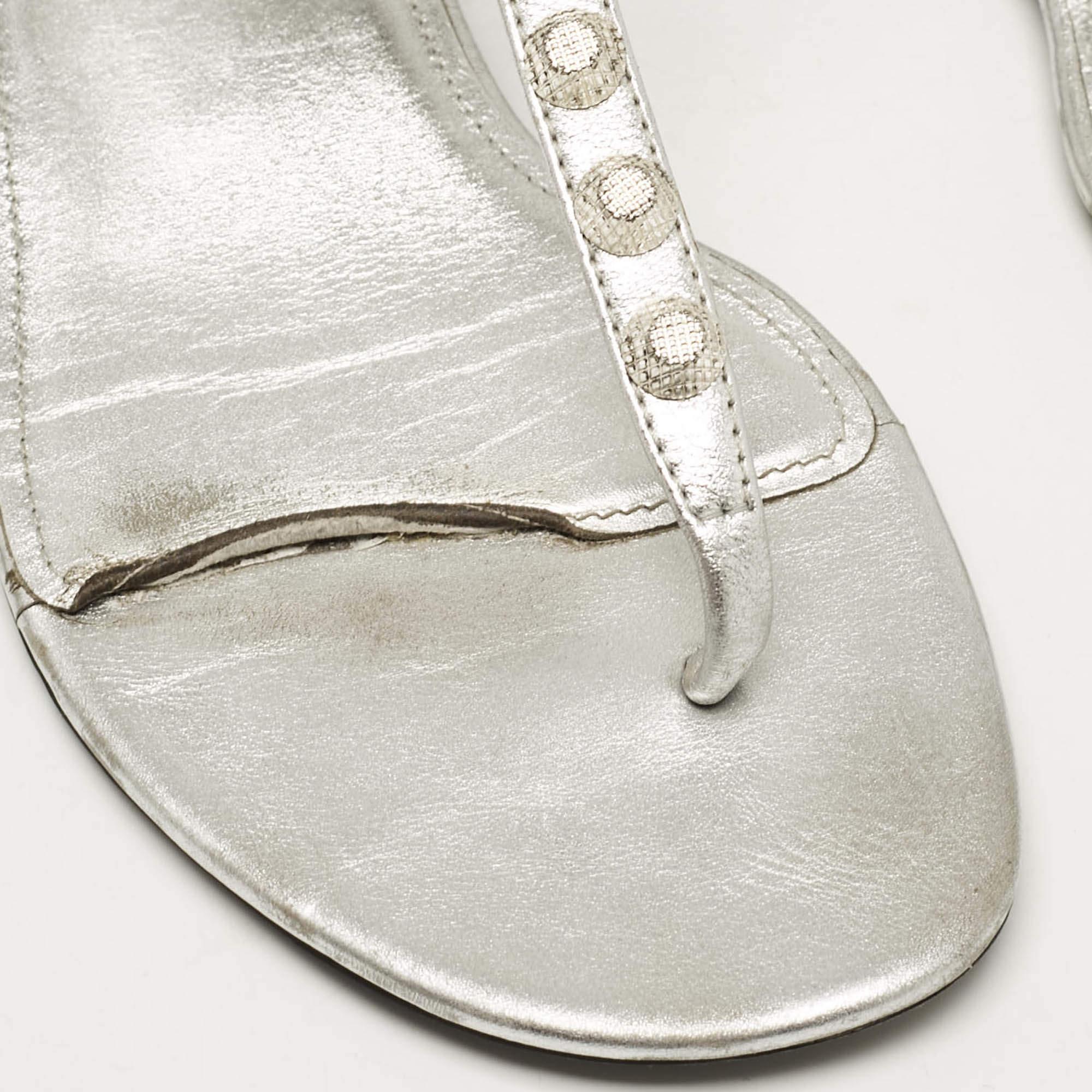 Balenciaga Silver Leather Slingback Flat Sandals Size 39 3