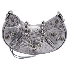 Balenciaga Silver Leather XS Le CagolBalenciaga Silver Leathe Chain Shoulder Bag