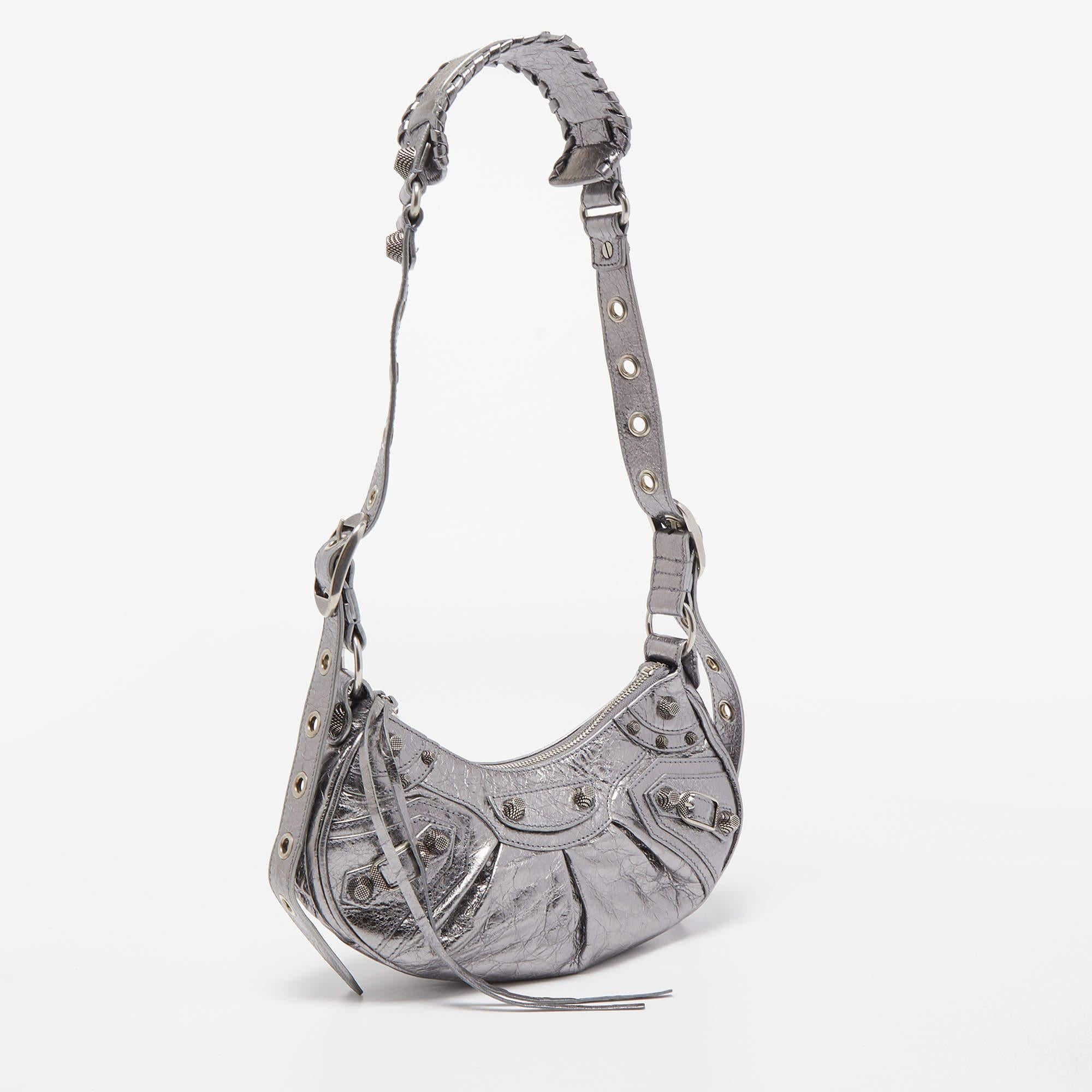 Women's Balenciaga Silver Leather XS Le Cagole Shoulder Bag