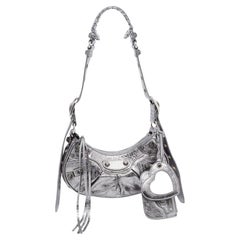 Used Balenciaga Silver Leather XS Le Cagole Shoulder Bag