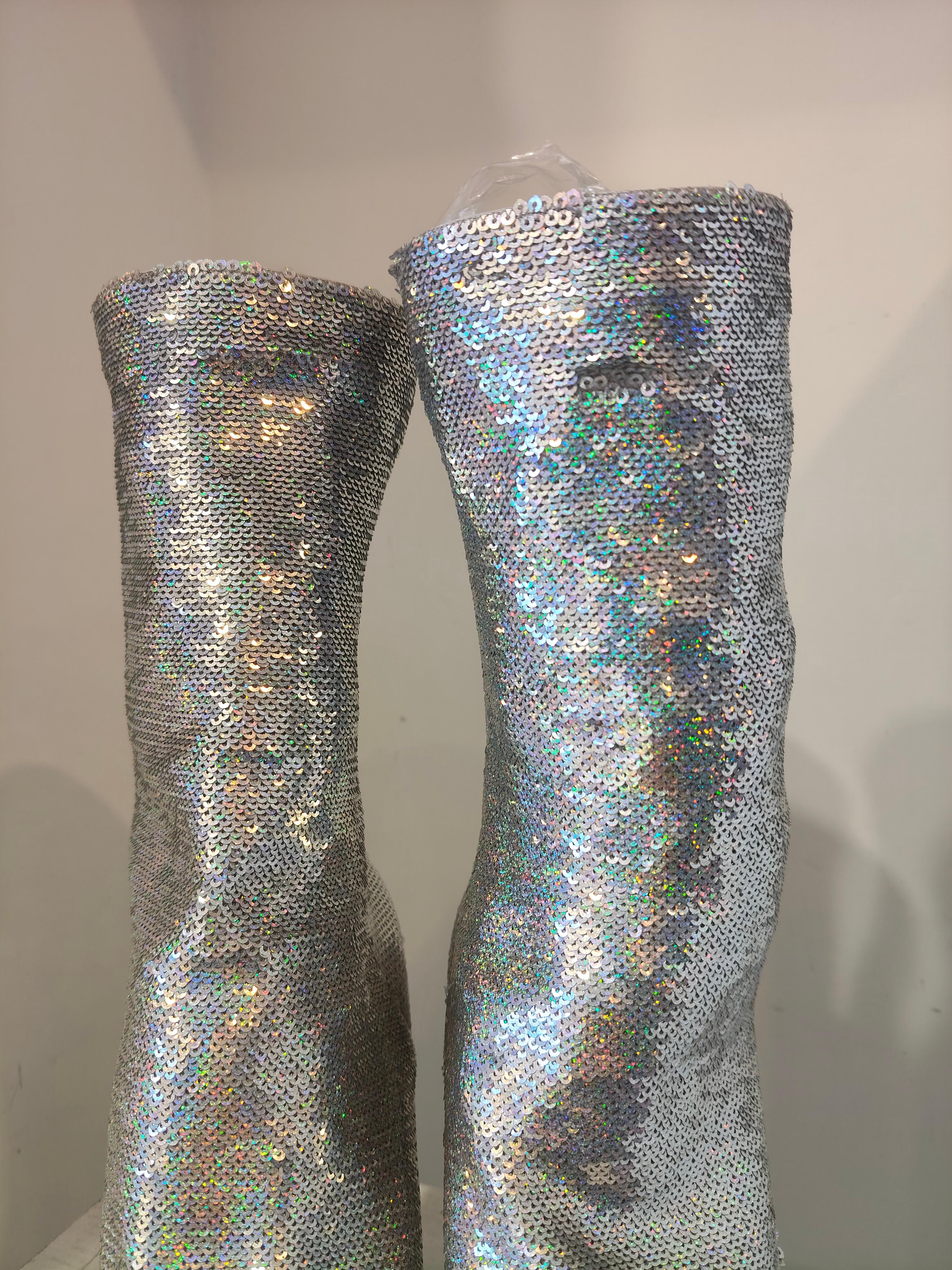 Balenciaga Silber Pailletten Stiefel völlig in Italien Größe 40 gemacht 