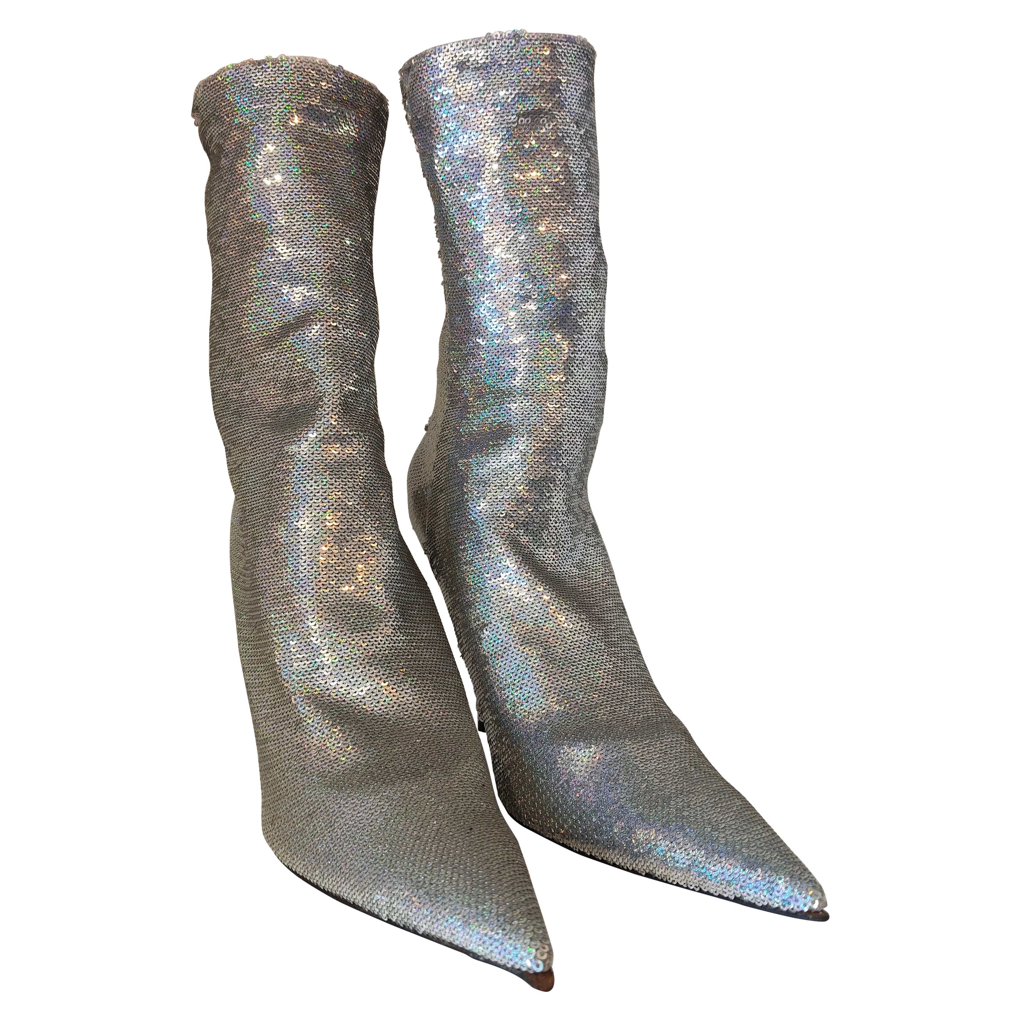 Balenciaga silver sequins boots