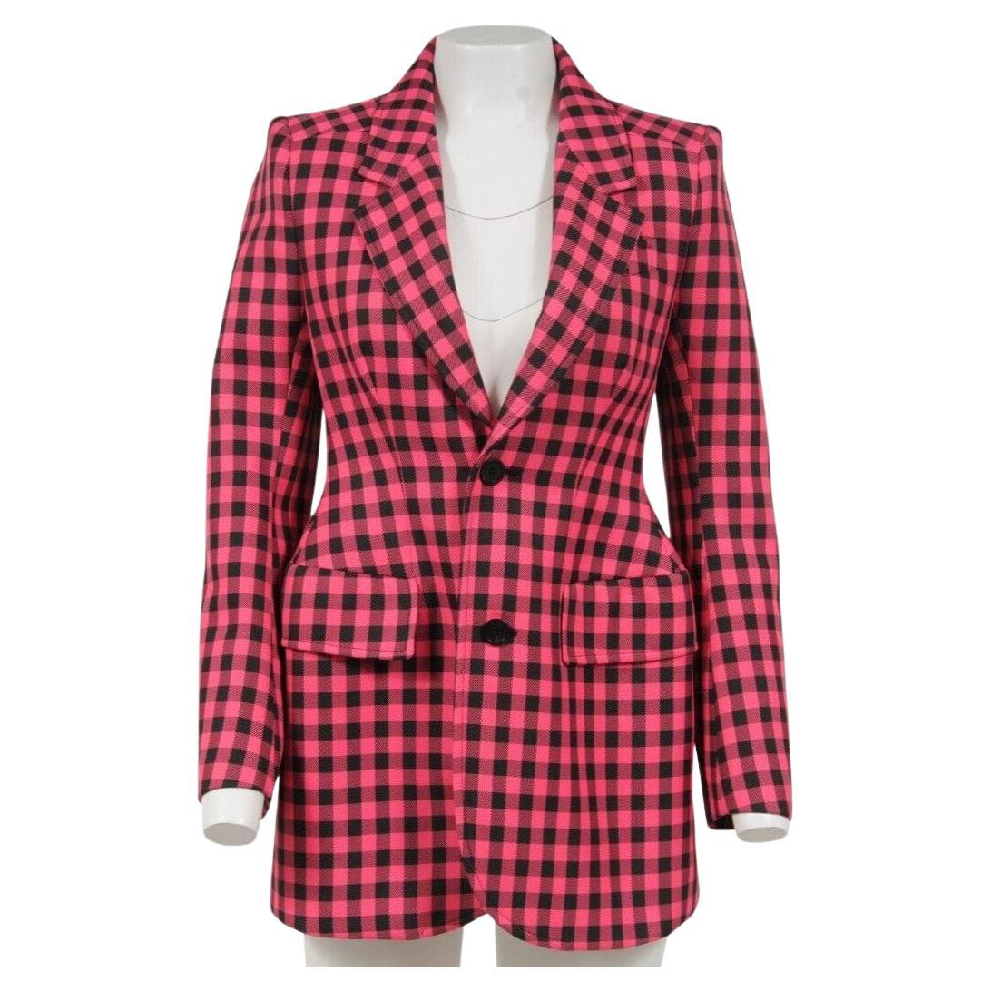 Balenciaga Blazer monopetto a clessidra F38 rosa nero a quadretti in vendita