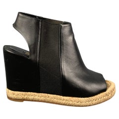 BALENCIAGA Size 10 Black Natural Leather Peep Toe Boots