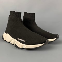 BALENCIAGA Size 10 Black White Logo Pull On Speed Sneakers
