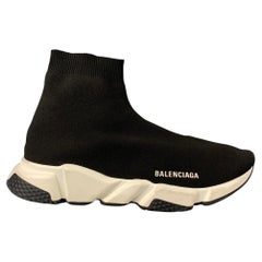 BALENCIAGA Size 10 Black White Logo Pull On Speed Sneakers
