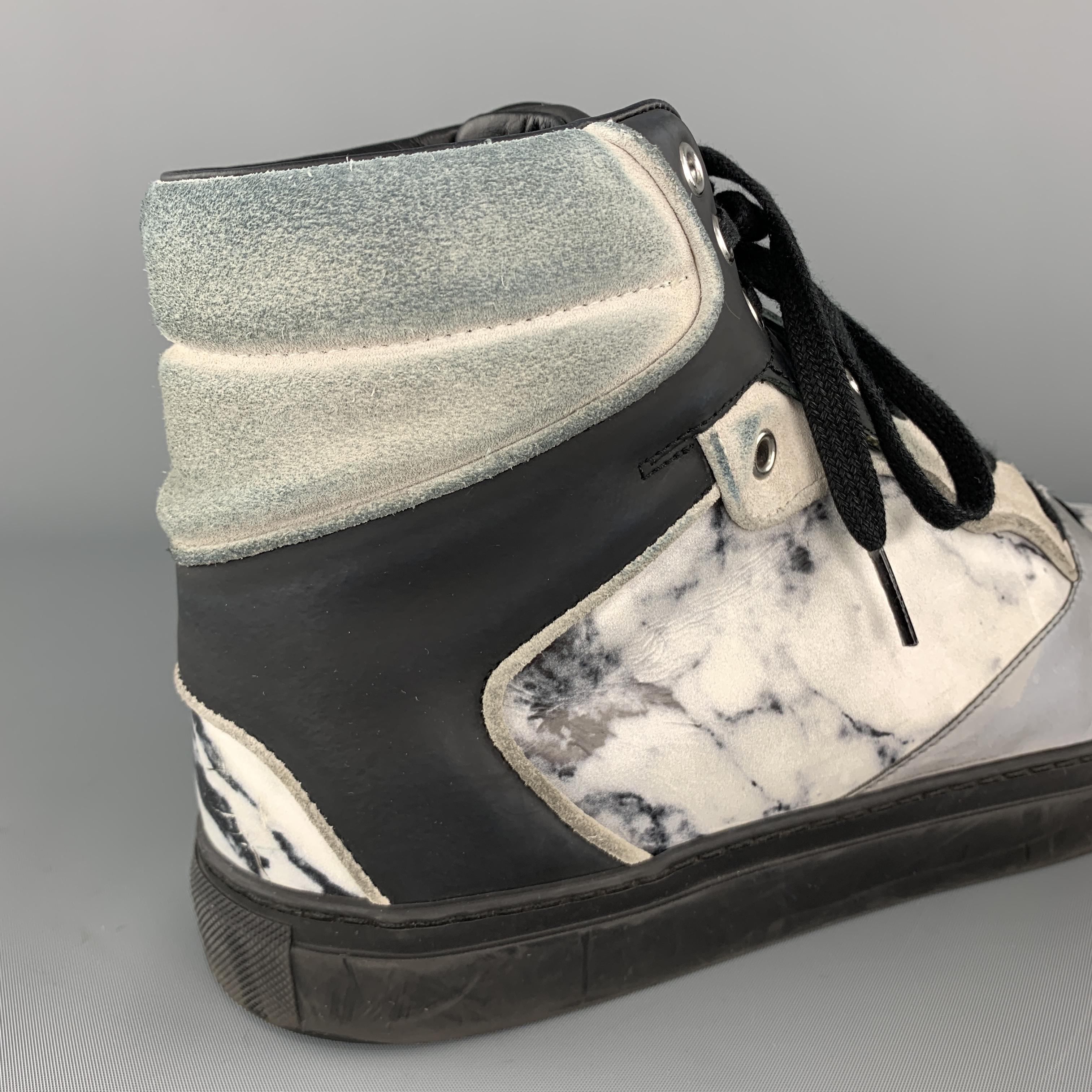Men's BALENCIAGA Size 10 Gray Print Marble Leather Reflective High Top Sneakers