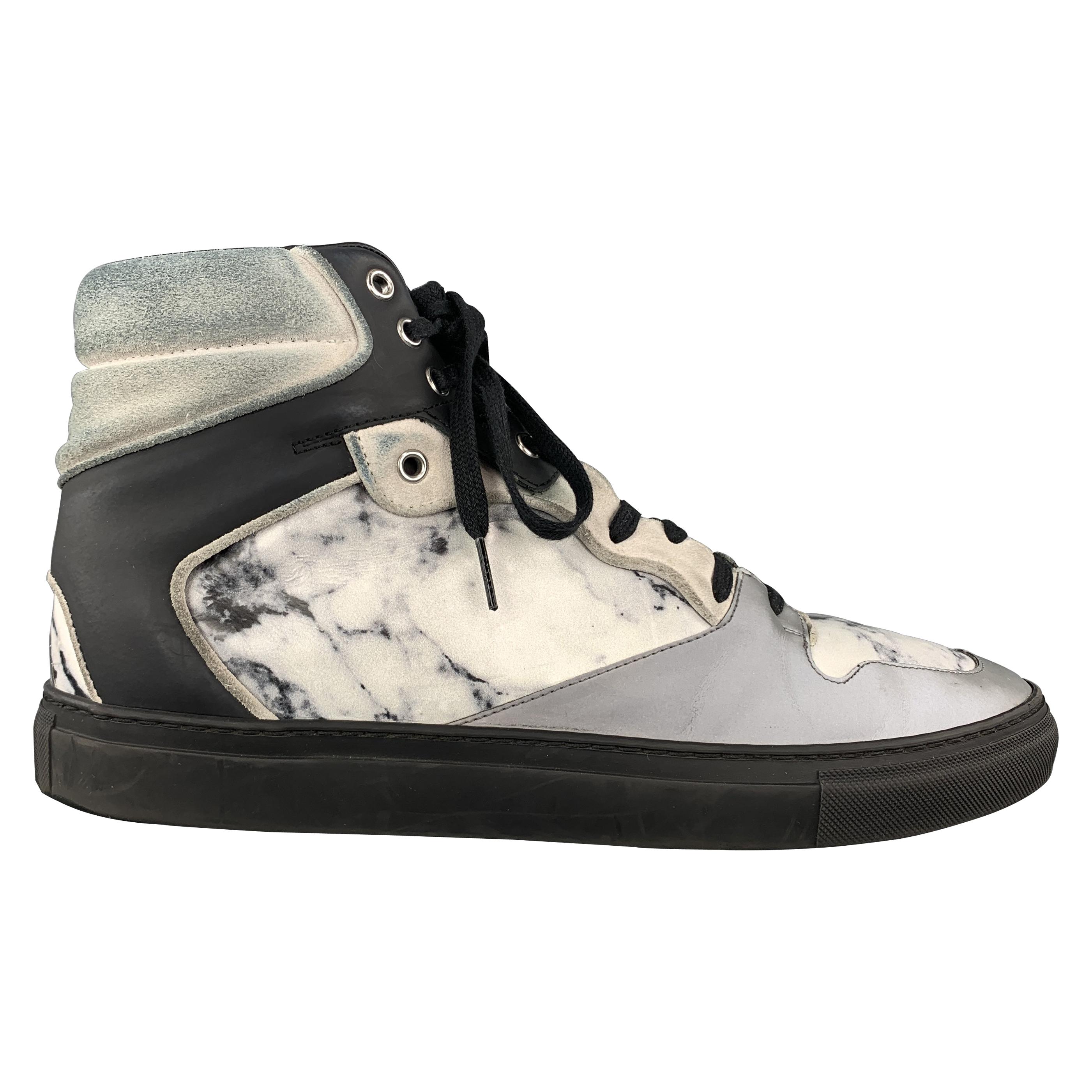 BALENCIAGA Size 10 Gray Print Marble Leather Reflective High Top Sneakers  For Sale at 1stDibs | balenciaga marble sneakers