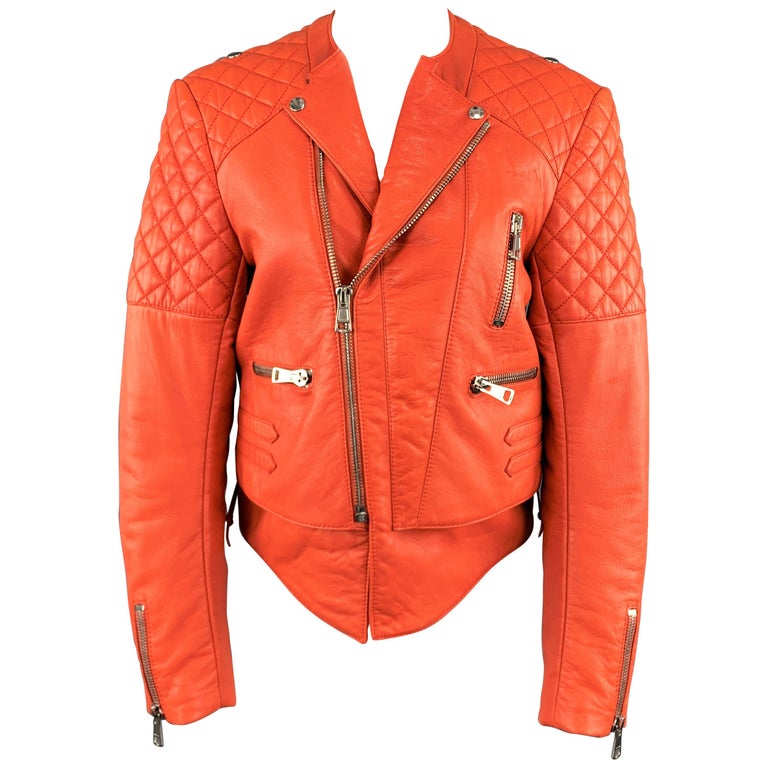 BALENCIAGA Size 10 Orange Quilted Leather Biker Moto Jacket at 1stDibs |  balenciaga orange jacket