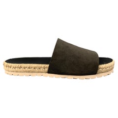 BALENCIAGA Größe 11 Grau Schwarze Espadrille-Sandalen aus Natur Seil