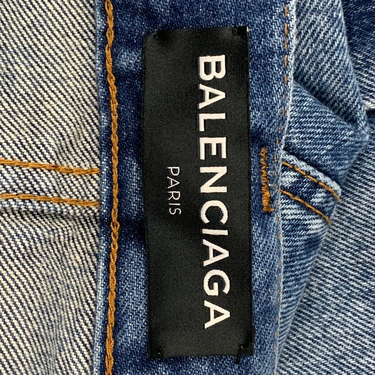 BALENCIAGA Size 31 Blue Wash Denim Button Fly Jeans For Sale at 1stDibs