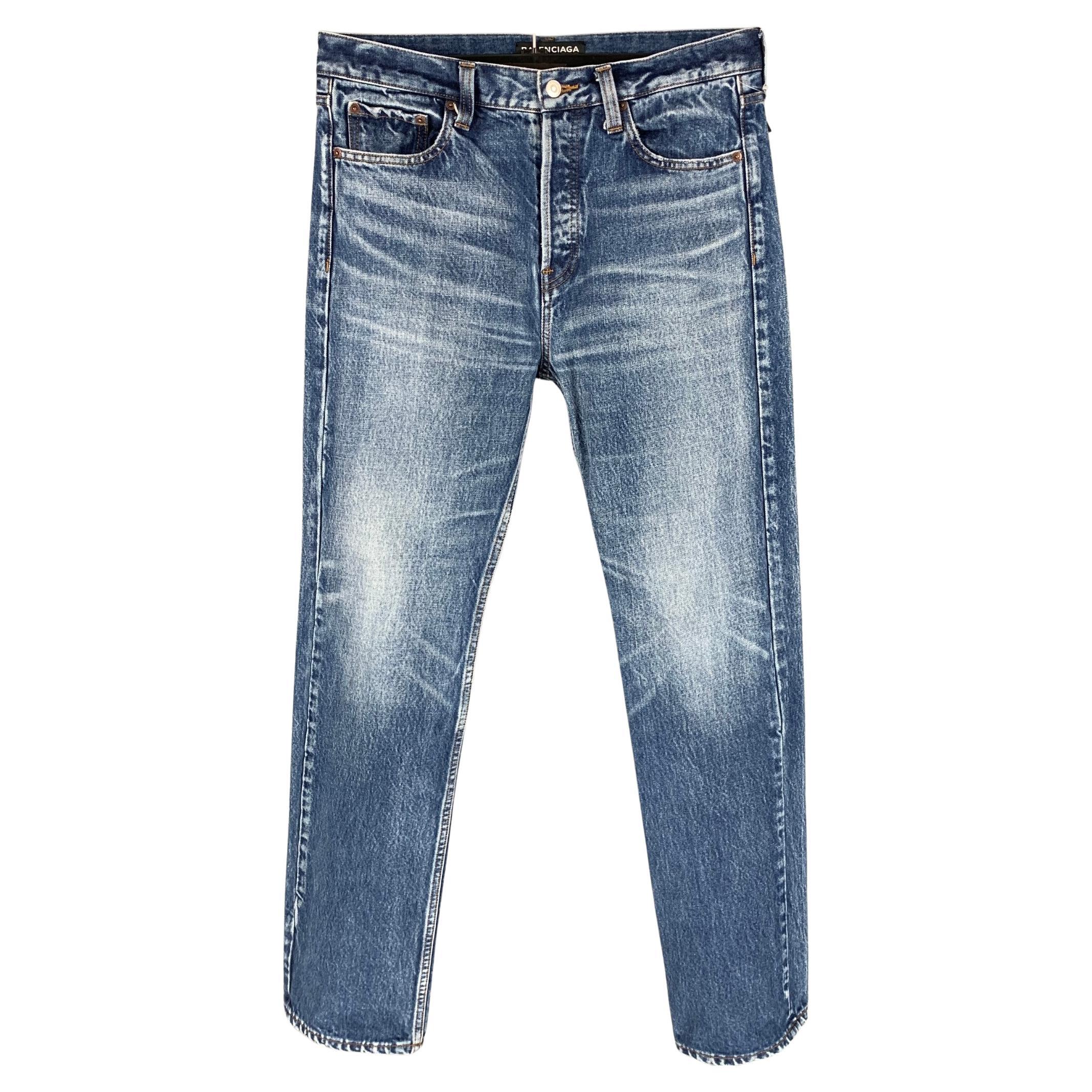 BALENCIAGA Size 31 Blue Wash Denim Button Fly Jeans For Sale at 1stDibs
