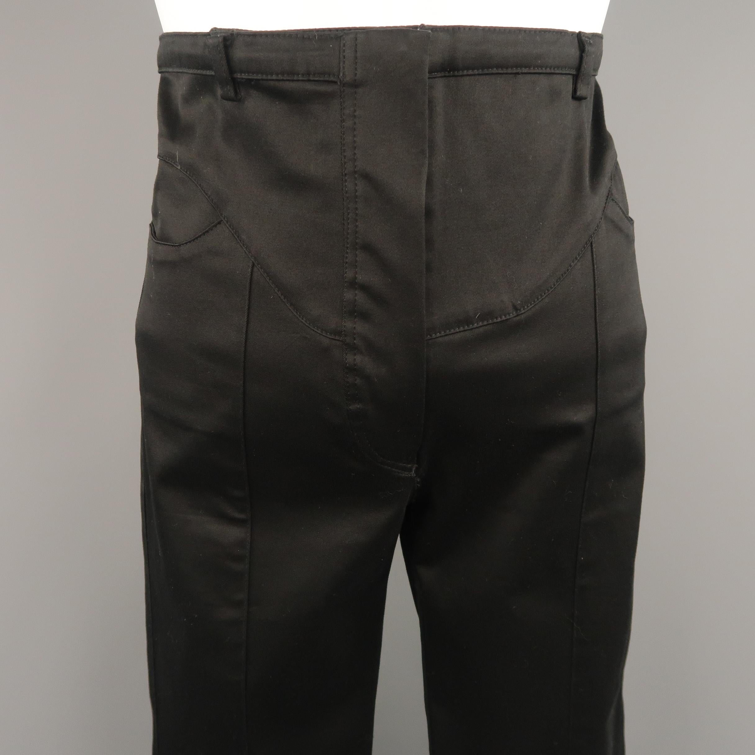BALENCIAGA pants come in black cotton twill with a high rise, skinny leg, and abstract motorcycle details. Made in Portugal.
 
Excellent Pre-Owned Condition.
Marked: FR 36
 
Measurements:
 
Waist: 27 in.
Rise: 11 in.
Inseam: 30 in.