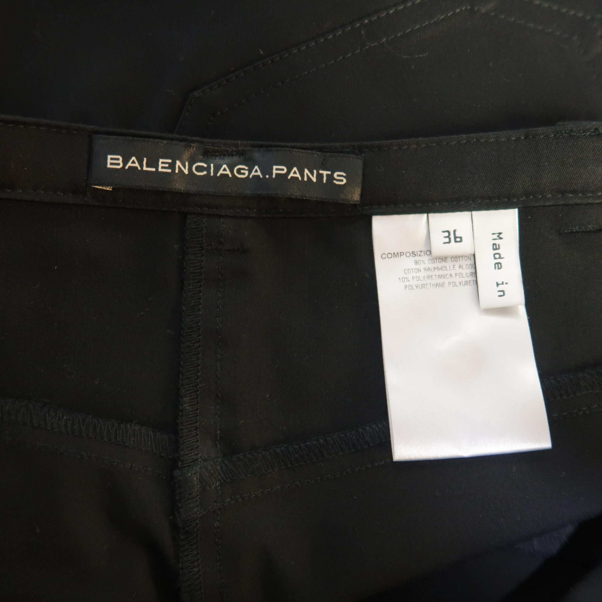 BALENCIAGA Size 4 Black Cotton High Rise Fitted Moto Dress Pants In Excellent Condition In San Francisco, CA