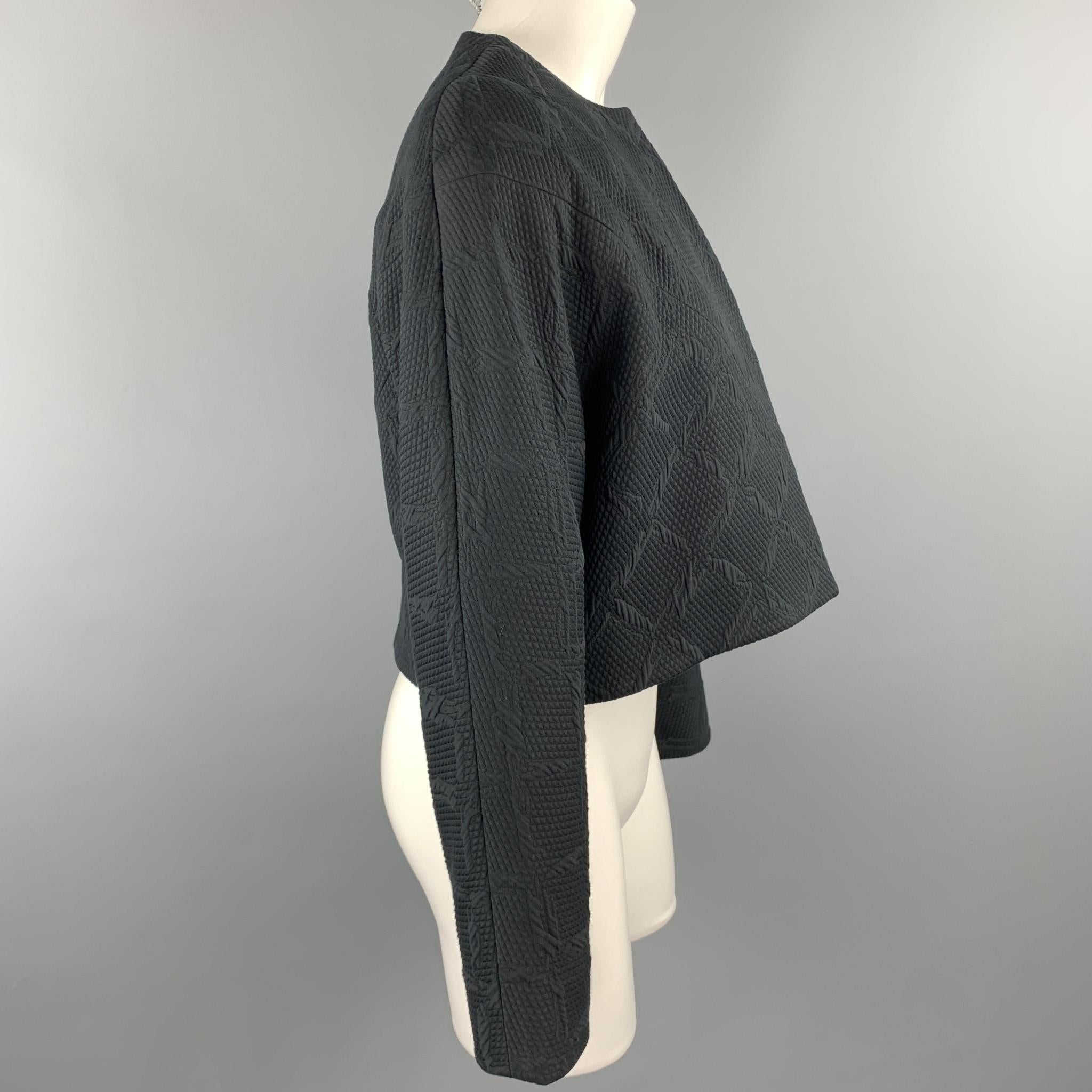 BALENCIAGA Size 4 Black Jacquard Cropped Collarless Jacket In New Condition In San Francisco, CA