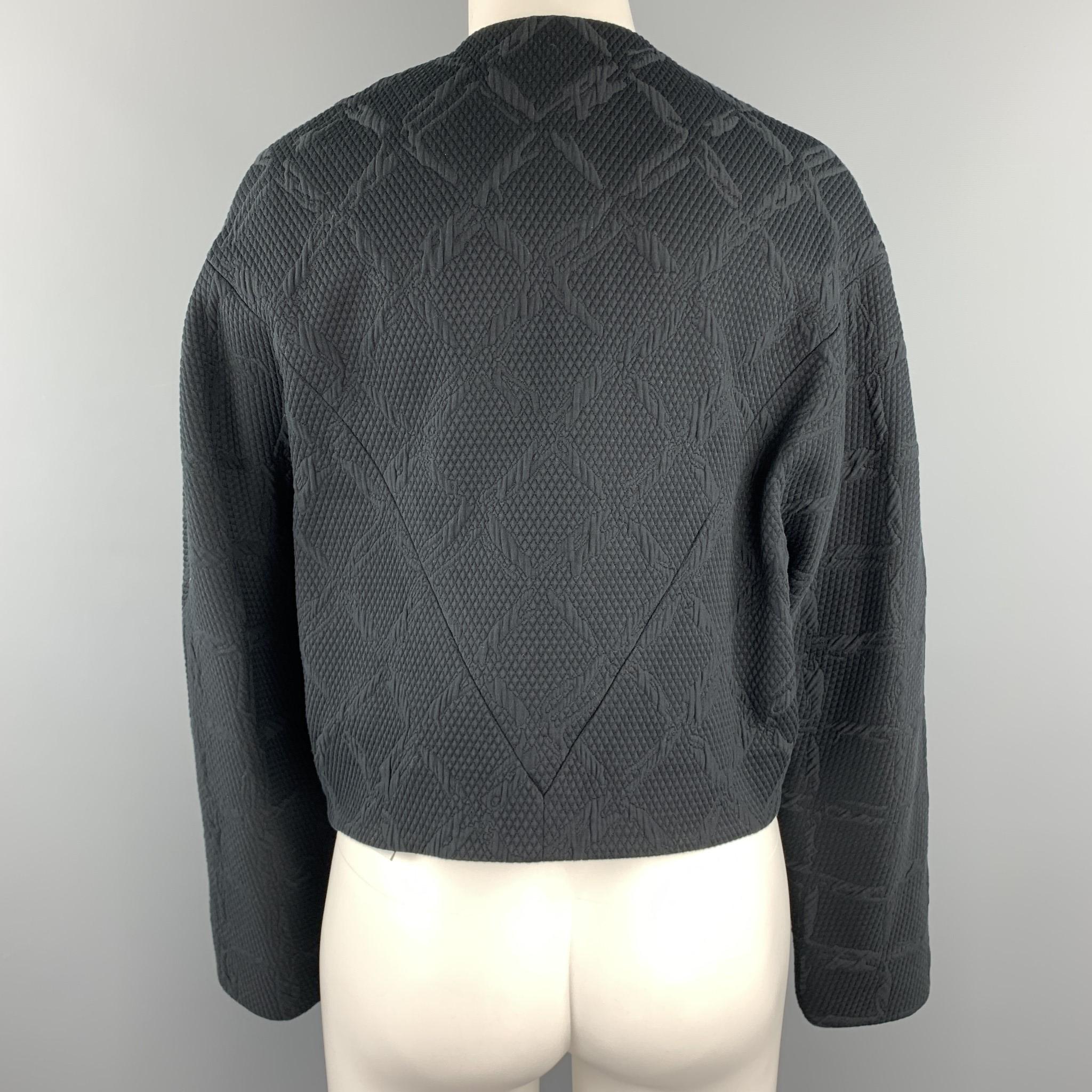 Women's BALENCIAGA Size 4 Black Jacquard Cropped Collarless Jacket