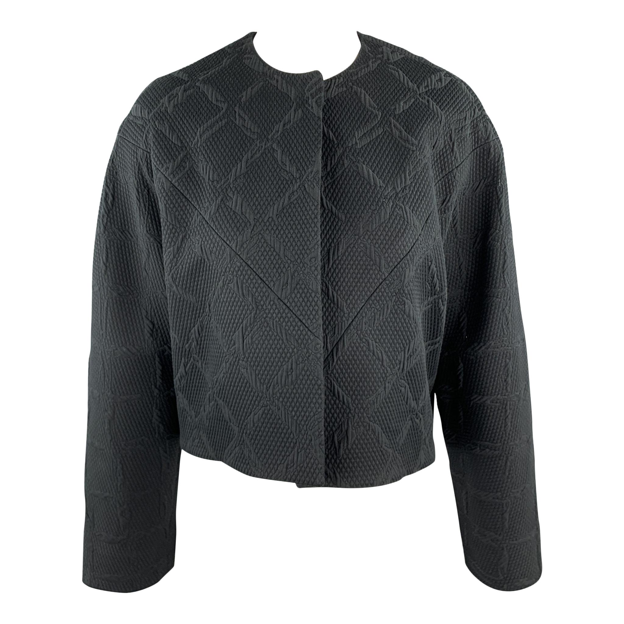 BALENCIAGA Size 4 Black Jacquard Cropped Collarless Jacket