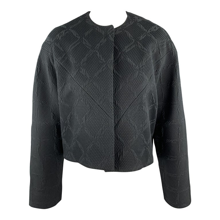 BALENCIAGA Size 4 Black Jacquard Cropped Collarless Jacket For Sale at ...