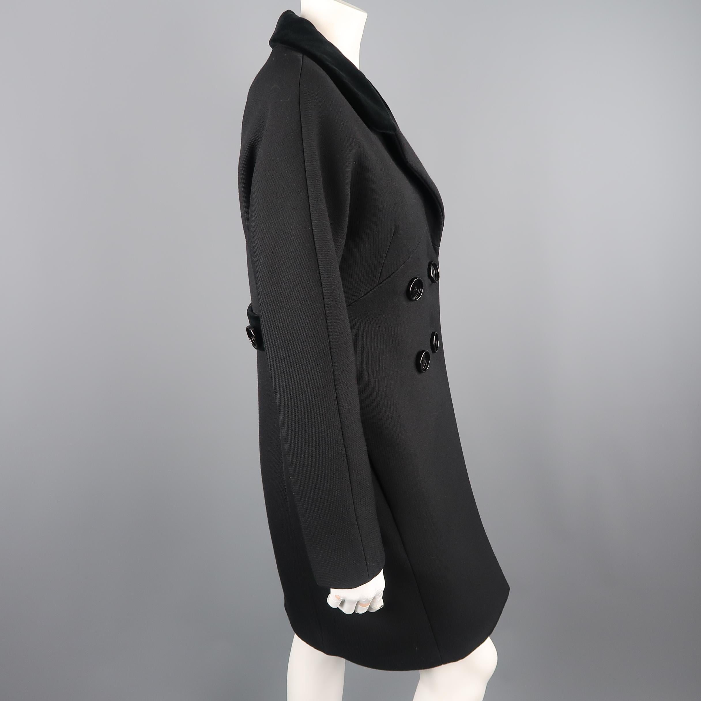 BALENCIAGA Size 6 Black Wool Double Breasted Velvet Collar Coat In Excellent Condition In San Francisco, CA
