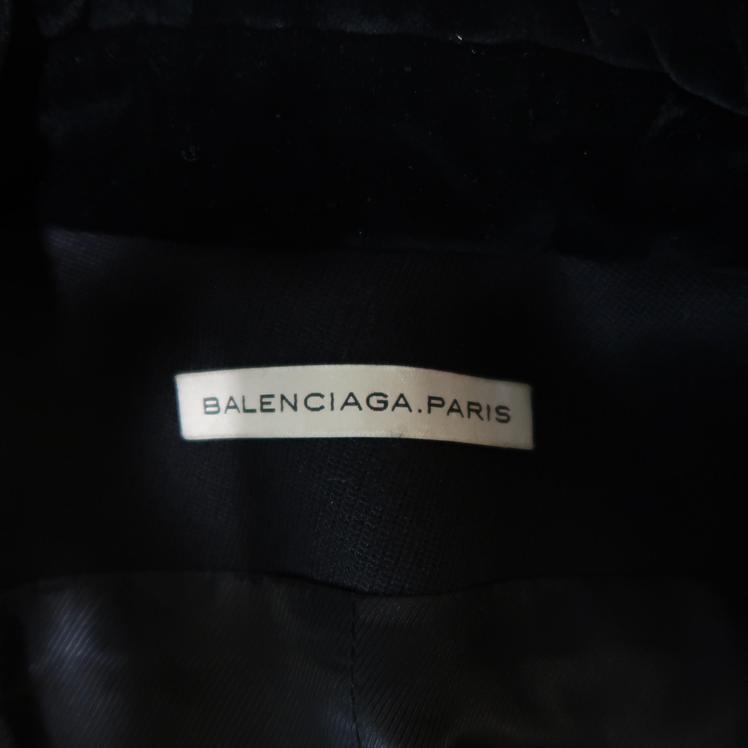 BALENCIAGA Size 6 Black Wool Double Breasted Velvet Collar Coat 2