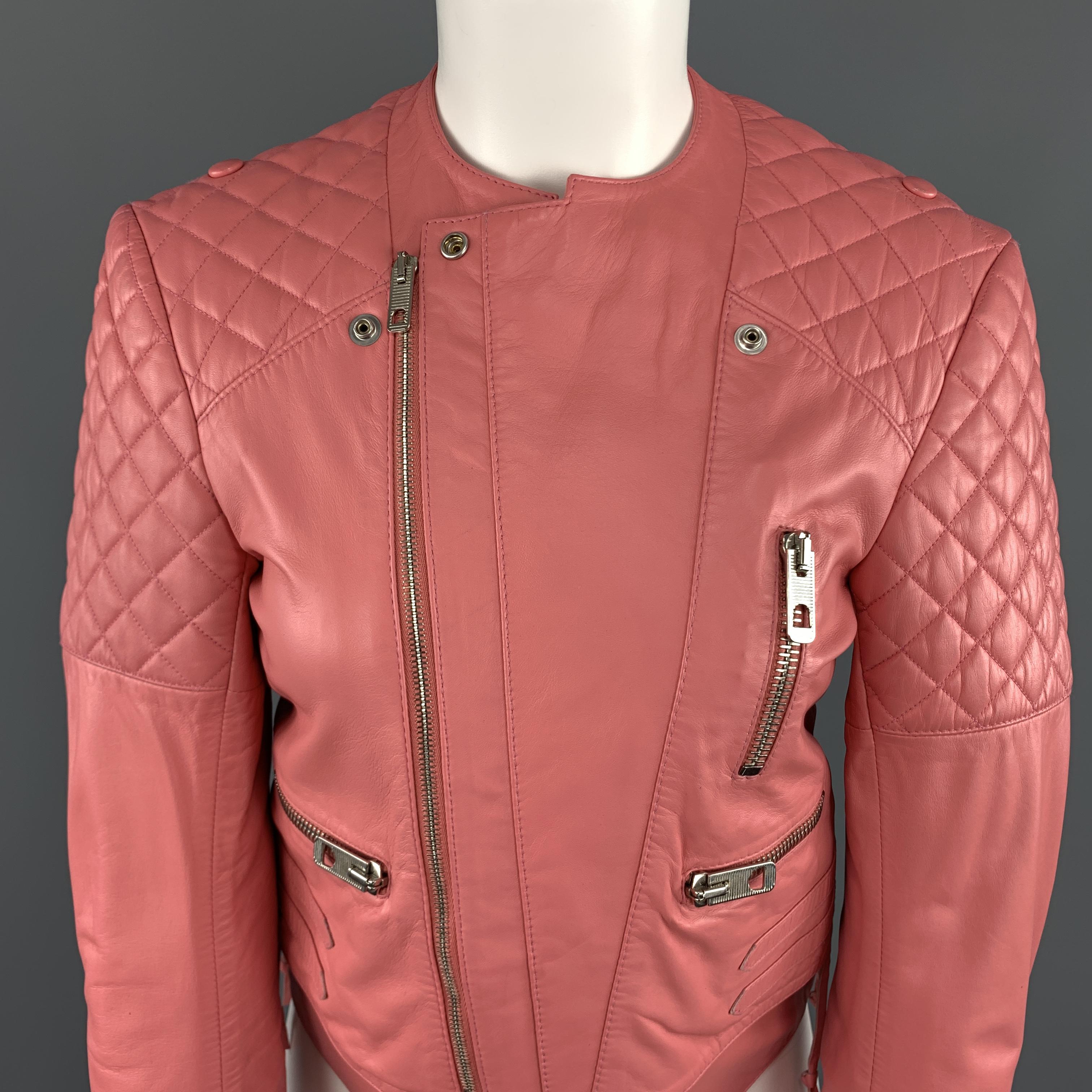 BALENCIAGA Size 6 Pink Quilted Leather Moto Biker Jacket For Sale at  1stDibs | balenciaga pink leather jacket