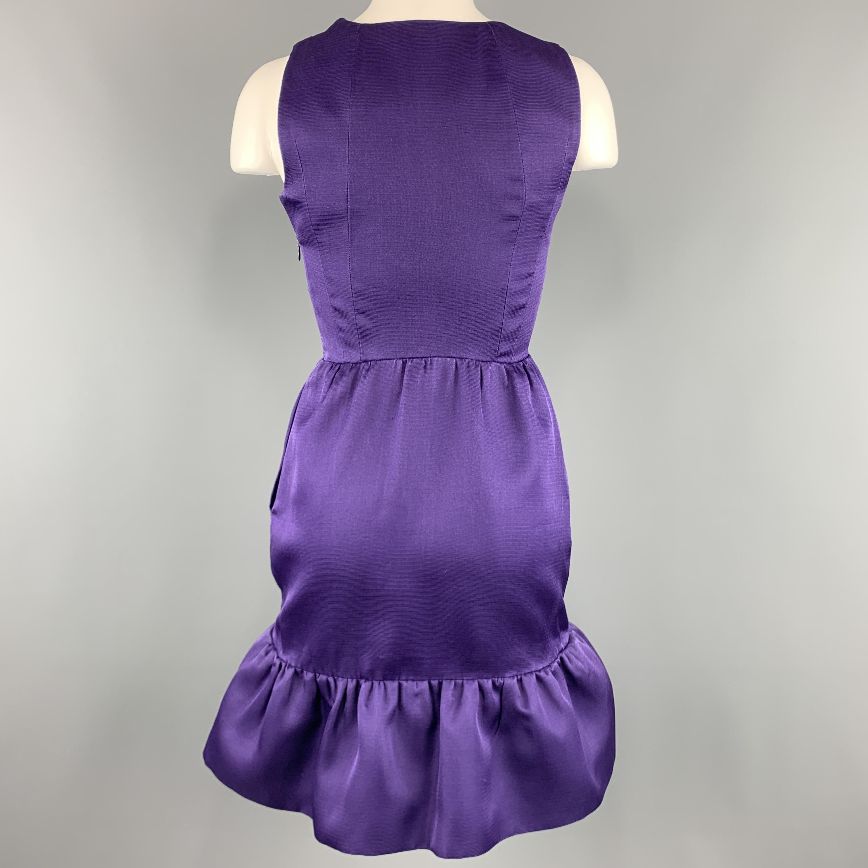 BALENCIAGA Size 6 Purple Silk Sleeveless Ruffle Skirt Sheath Cocktail Dress 3