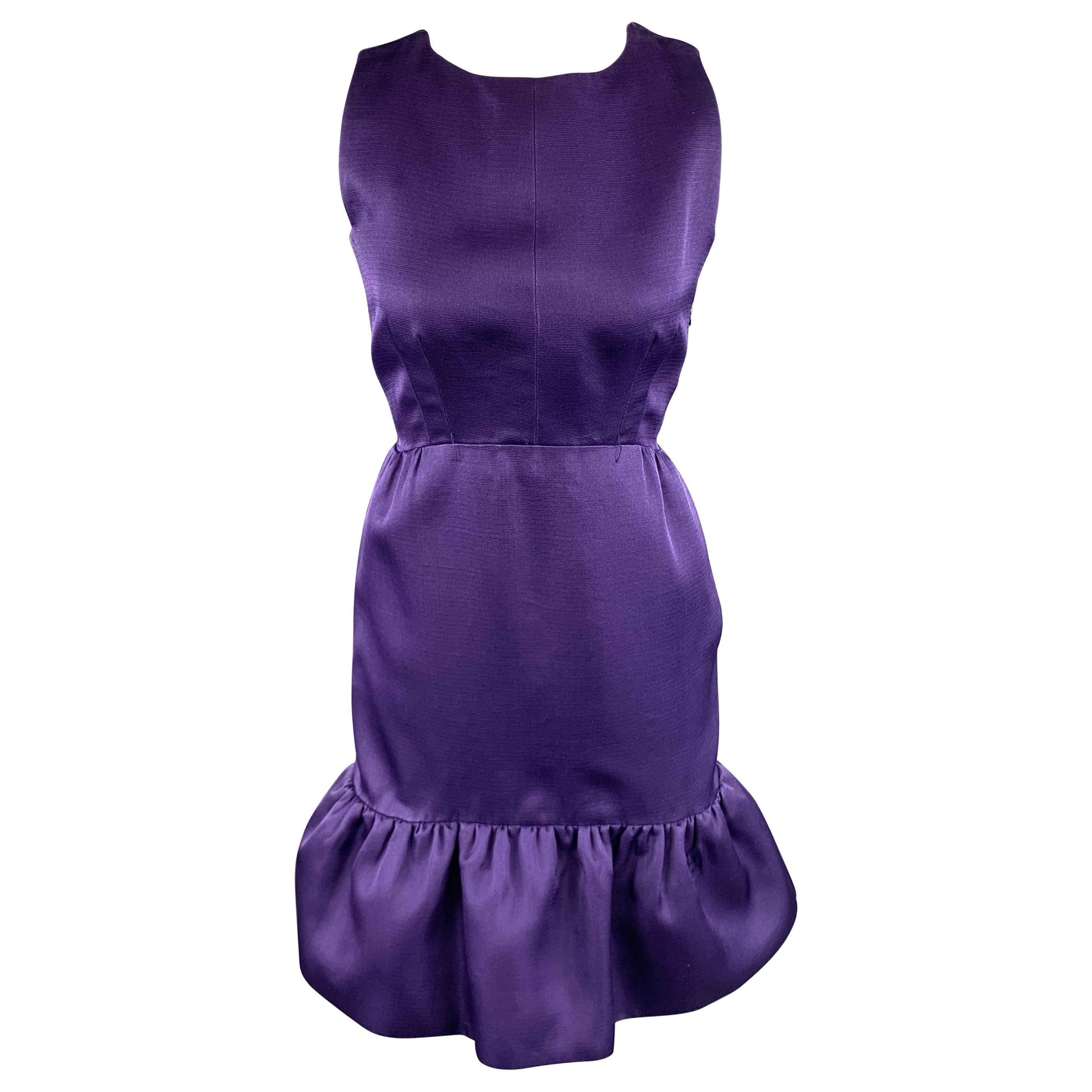 BALENCIAGA Size 6 Purple Silk Sleeveless Ruffle Skirt Sheath Cocktail Dress