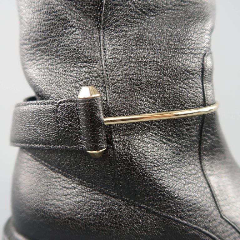 BALENCIAGA Size 7 Black Textured Leather Gold Metal Strap  display picture 3