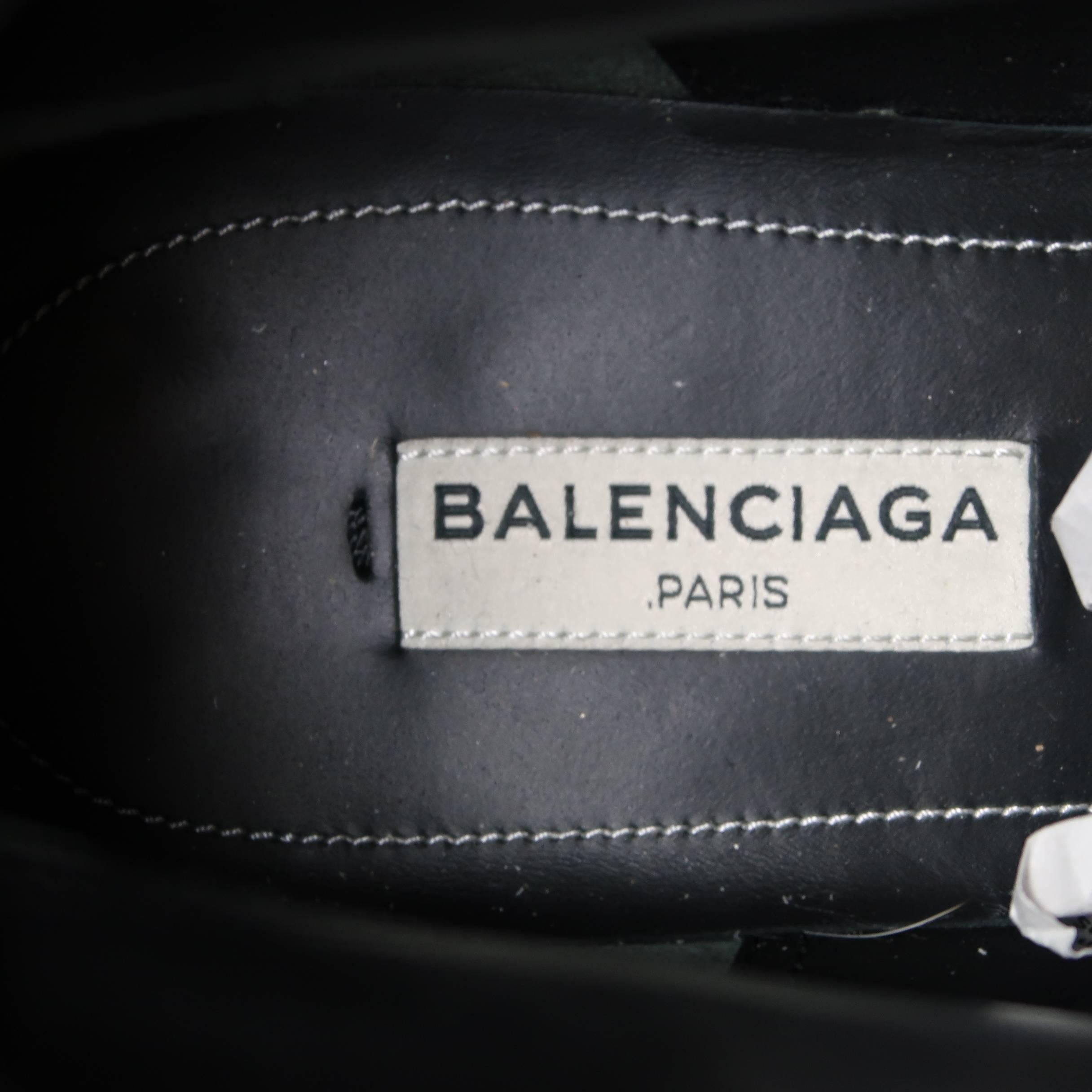 BALENCIAGA Size 7 Black Textured Leather Gold Metal Strap Biker Boots 1