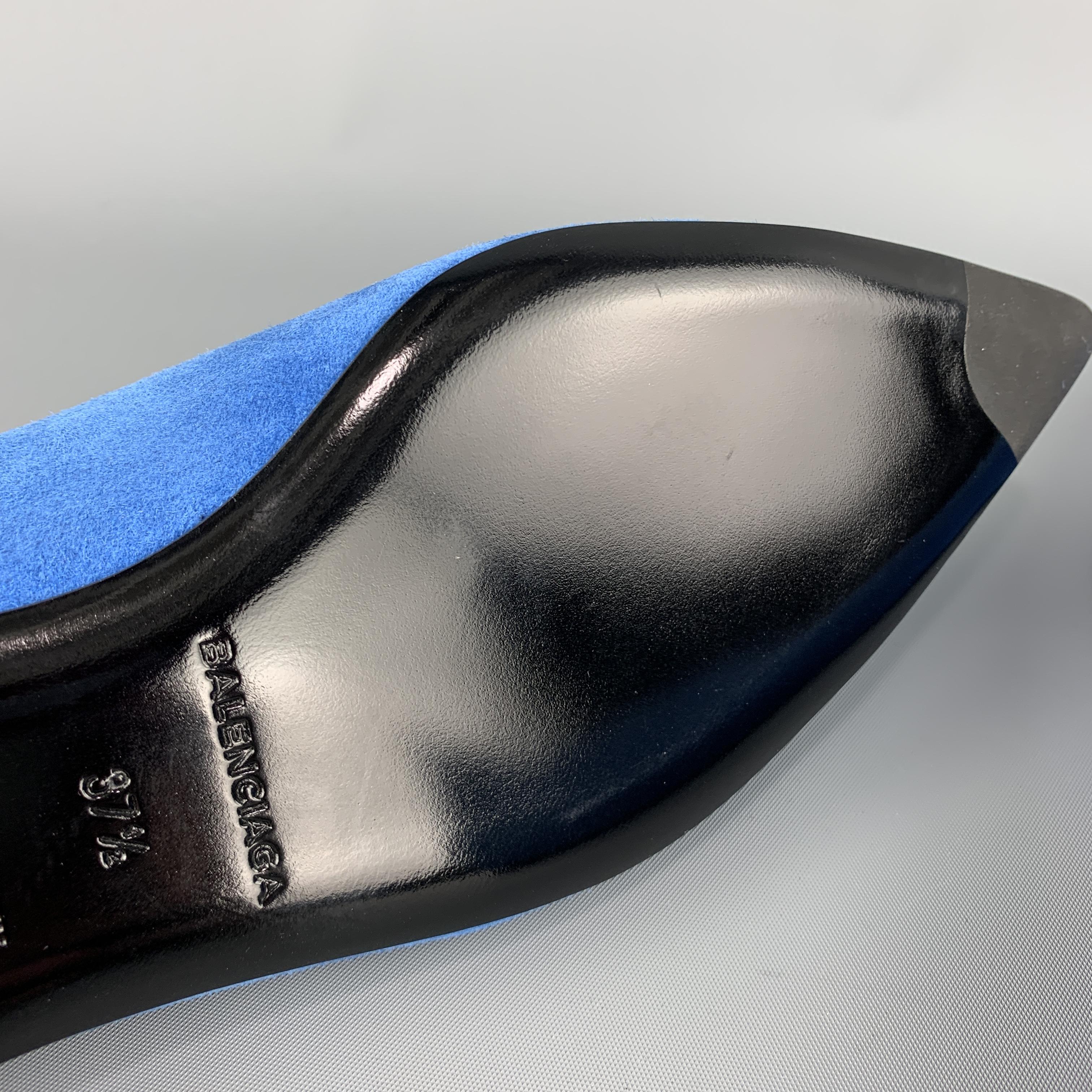 BALENCIAGA Size 7.5 Blue Suede Pointed Flats In New Condition In San Francisco, CA