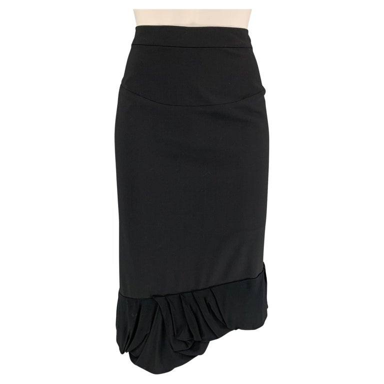 BALENCIAGA Size 8 Black Garbardine Wool Ruffle Skirt For Sale at 1stDibs