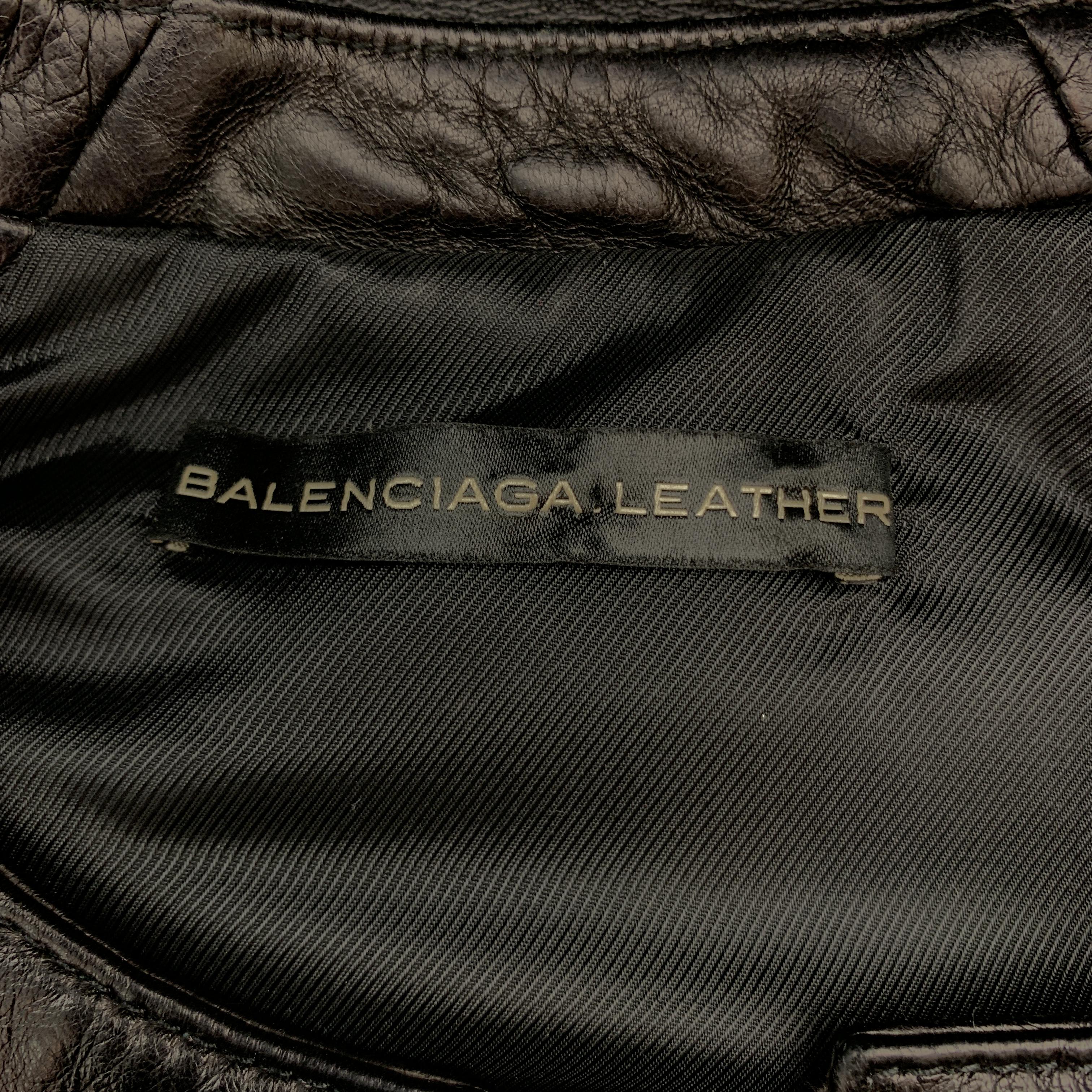 BALENCIAGA Size 8 Black & Teal Blue Quilted Leather Biker Vest 1
