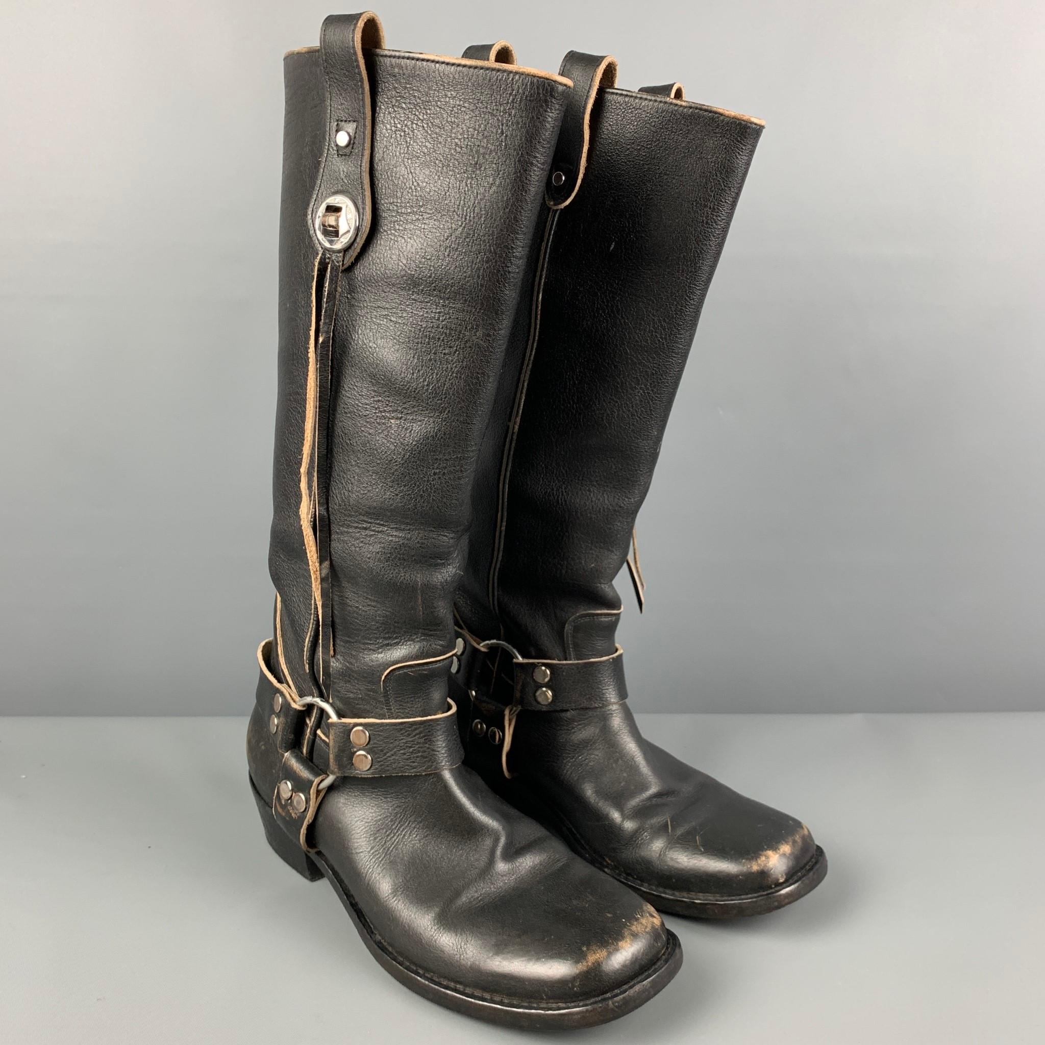 BALENCIAGA boots comes in a black distressed leather featuring a western style, silver tone hardware, square toe, and a chunky heel. Includes box. Made in Italy. 

Good Pre-Owned Condition. Light wear. As-is.
Marked: 44788 39.5
Original Retail