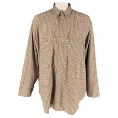 BALENCIAGA Size L Beige & Navy Checkered Cotton Oversized Long Sleeve Shirt
