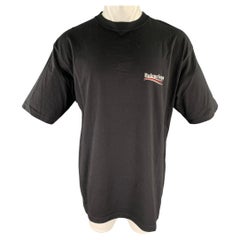 BALENCIAGA Size M Black Logo Cotton Crew-Neck T-shirt