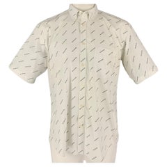 BALENCIAGA Size M White Black Logo Cotton Button Down Short Sleeve Shirt