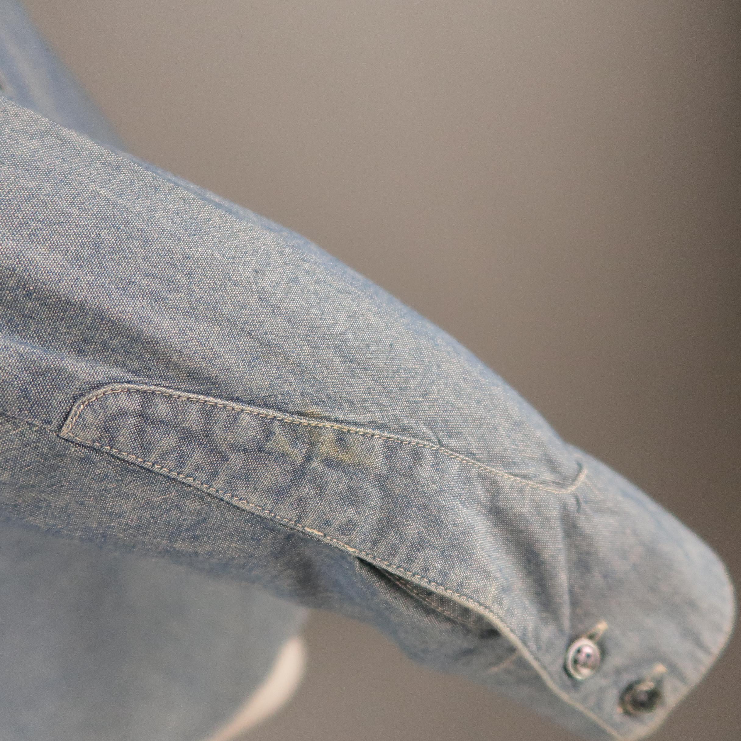 Men's BALENCIAGA Size S Blue Contrast Stitch Chambray Patch Pocket Button Up Shirt