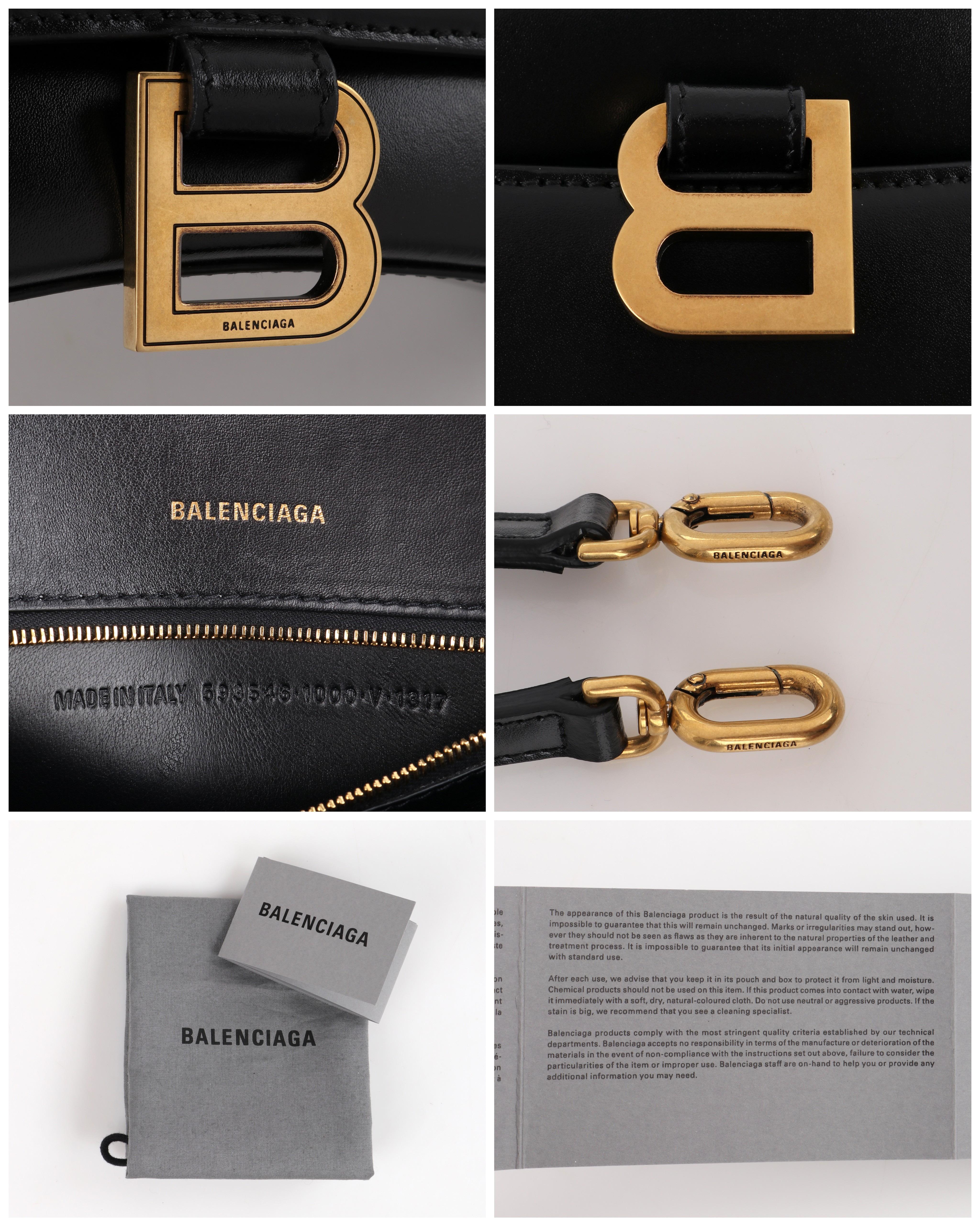 BALENCIAGA Small Black Shiny Calfskin Gold Brass Hardware “Hourglass” Handle Bag 3