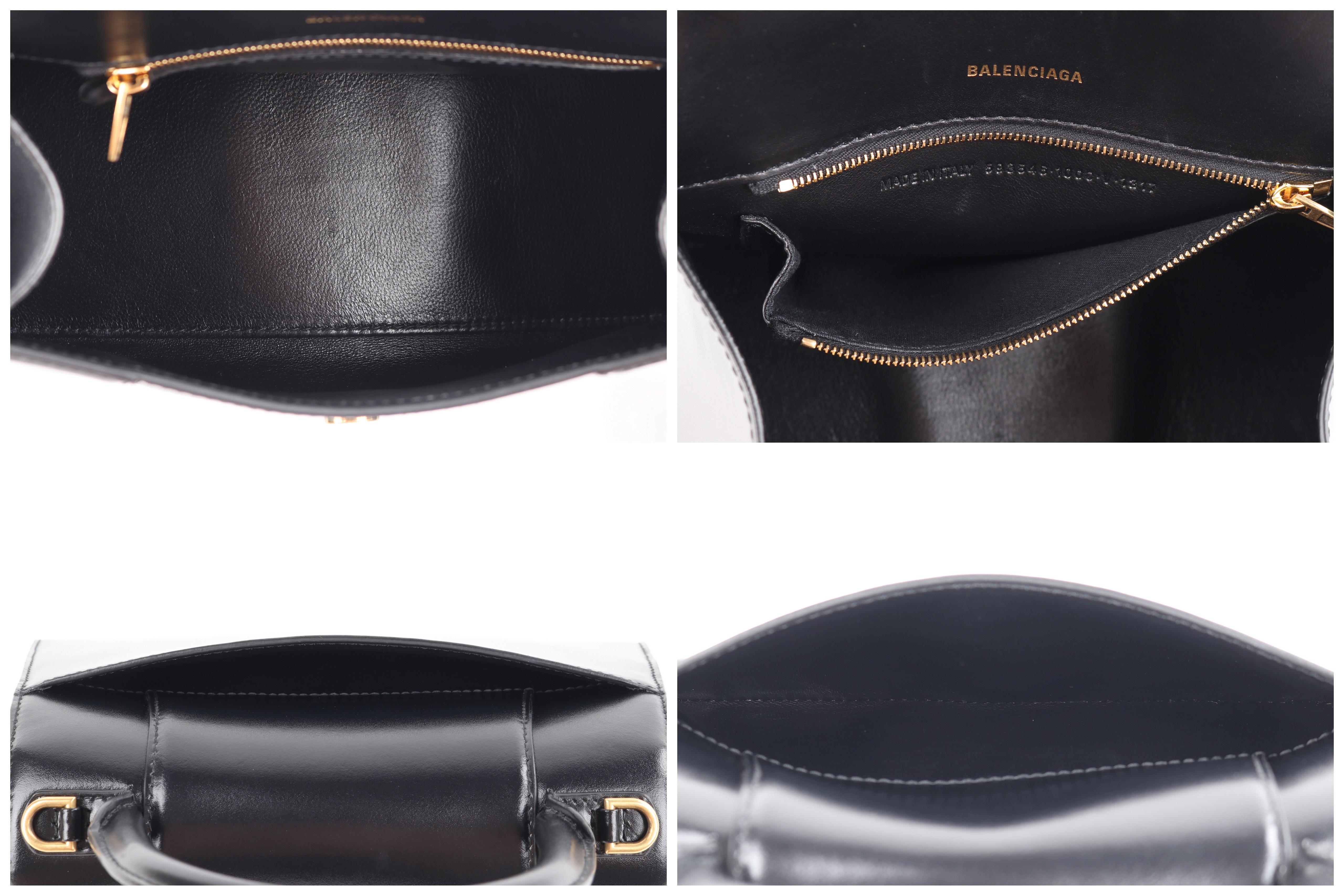 BALENCIAGA Small Black Shiny Calfskin Gold Brass Hardware “Hourglass” Handle Bag 4