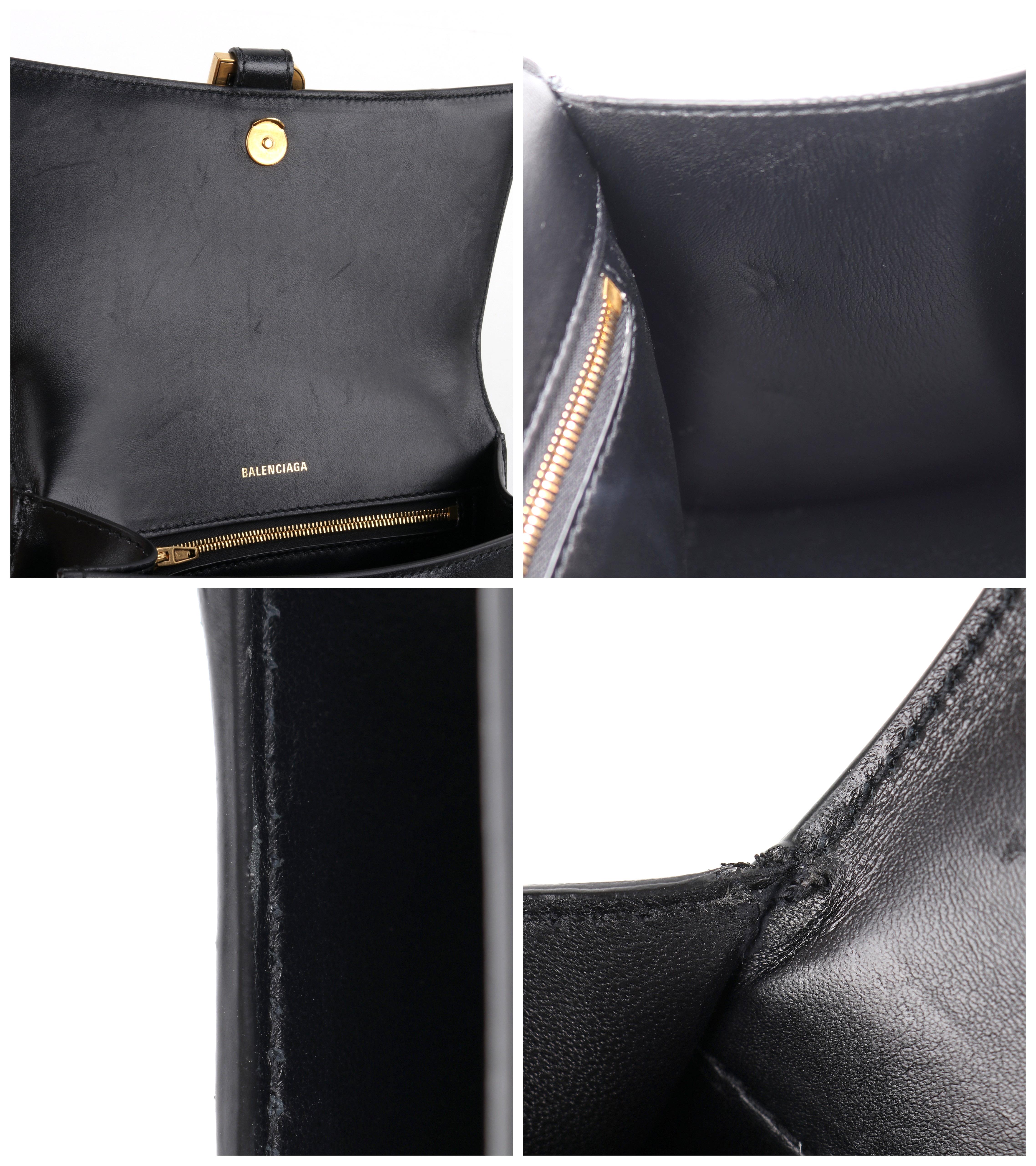 BALENCIAGA Small Black Shiny Calfskin Gold Brass Hardware “Hourglass” Handle Bag 5