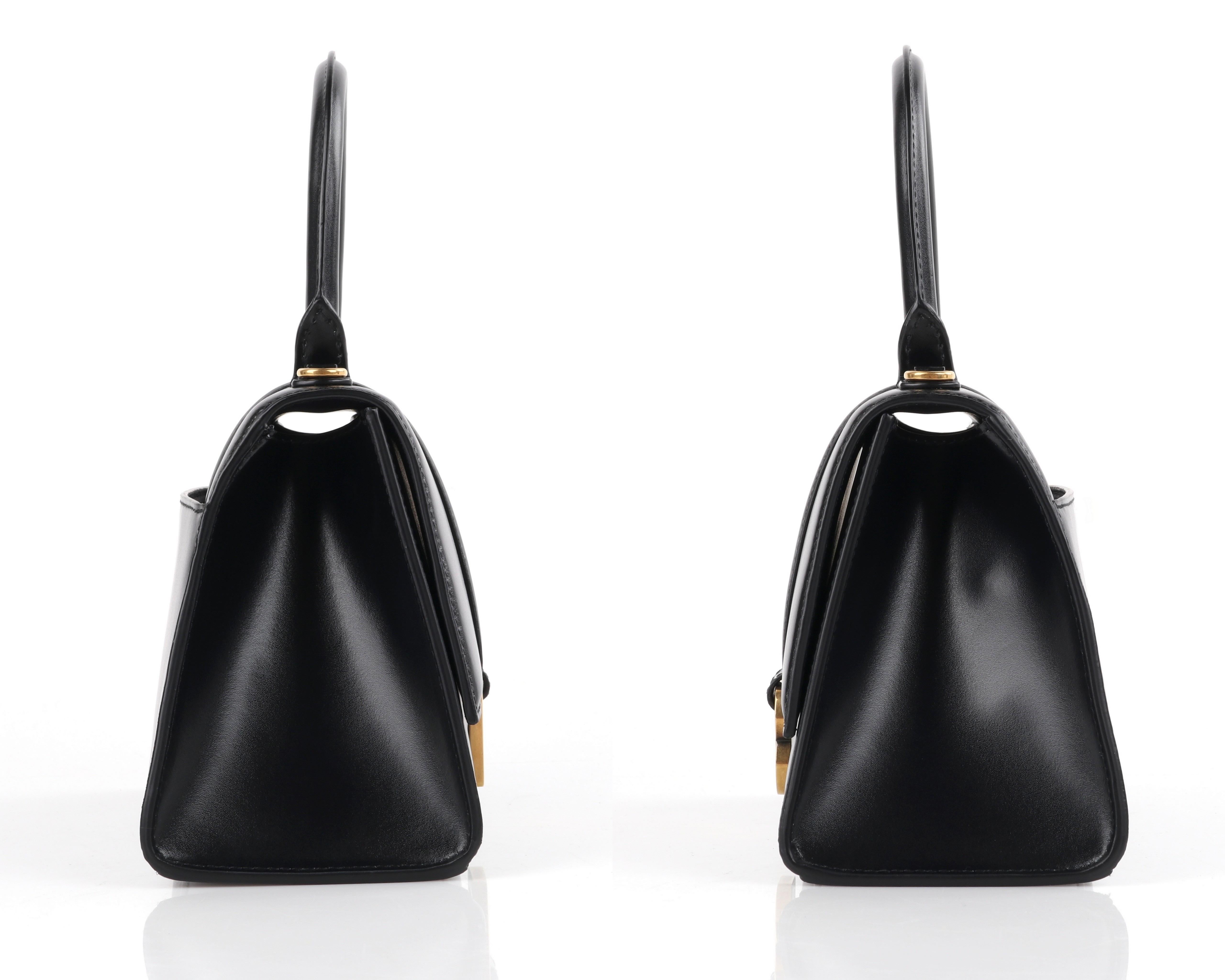 Women's BALENCIAGA Small Black Shiny Calfskin Gold Brass Hardware “Hourglass” Handle Bag