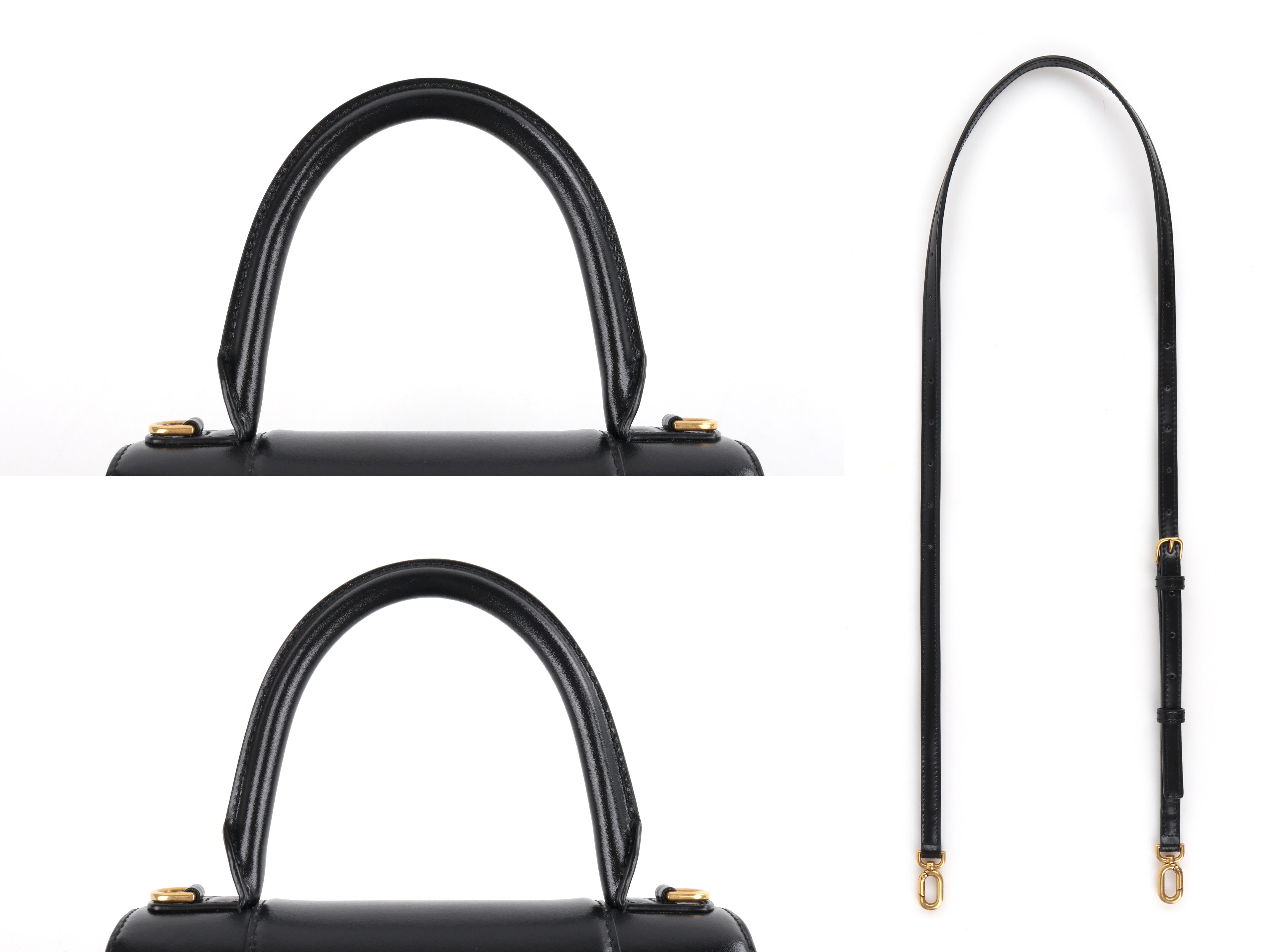 BALENCIAGA Small Black Shiny Calfskin Gold Brass Hardware “Hourglass” Handle Bag 2