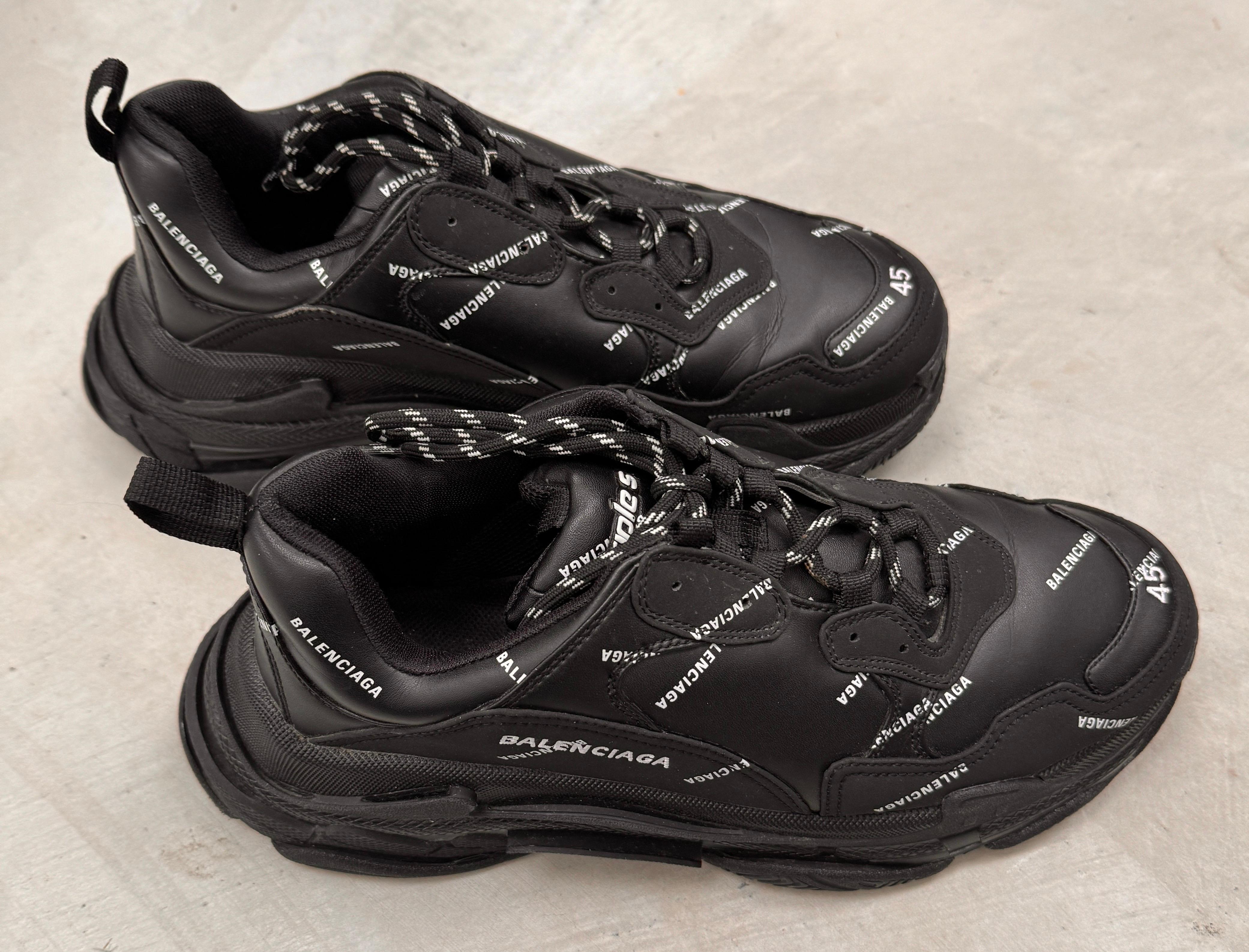 Women's or Men's Balenciaga Sneaker Triple S Allover Logo Black White 45 Size 12 Shoes For Sale