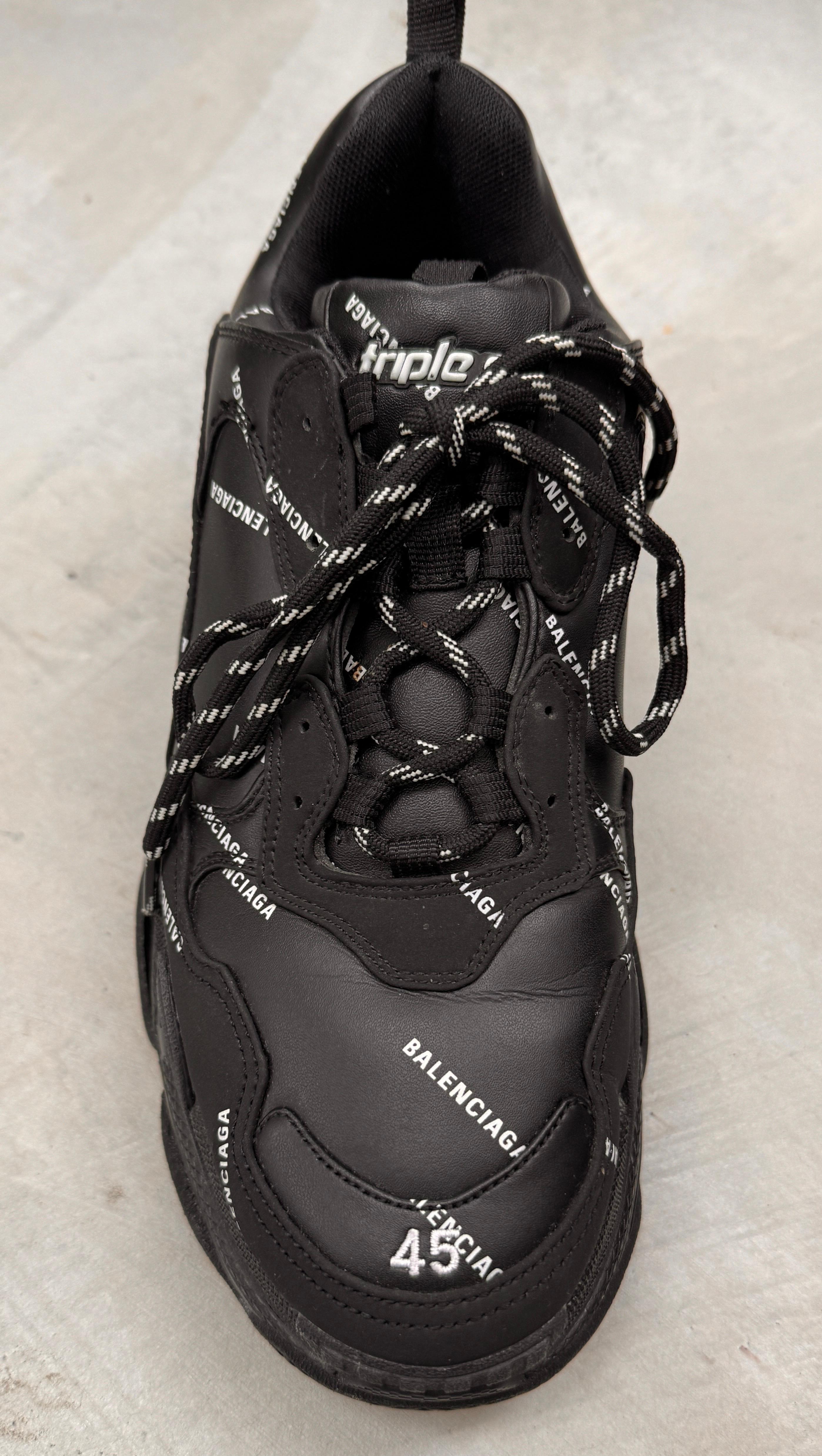 Balenciaga Sneaker Triple S Allover Logo Black White 45 Size 12 Shoes For Sale 3