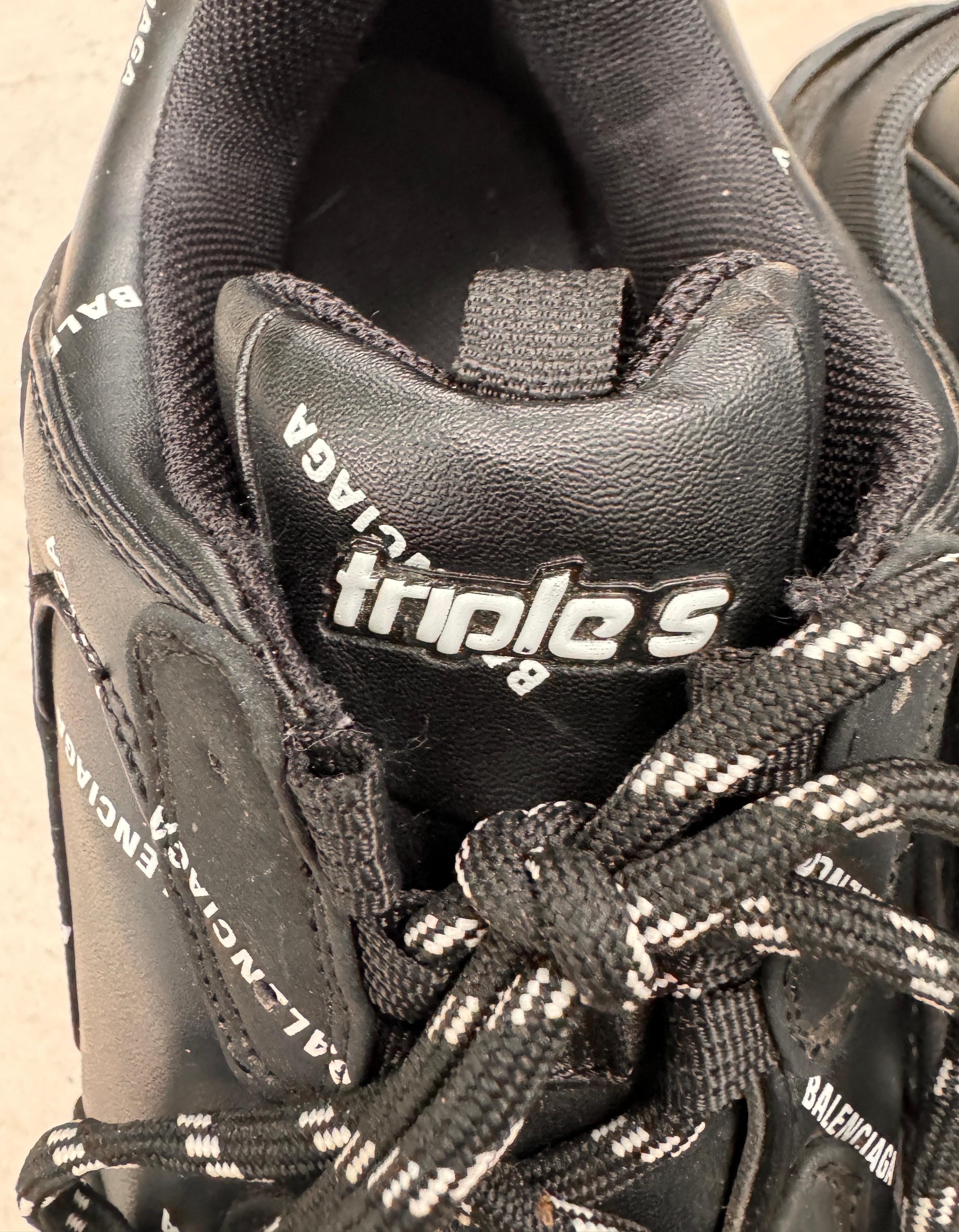 Balenciaga Sneaker Triple S Allover Logo Black White 45 Size 12 Shoes For Sale 4