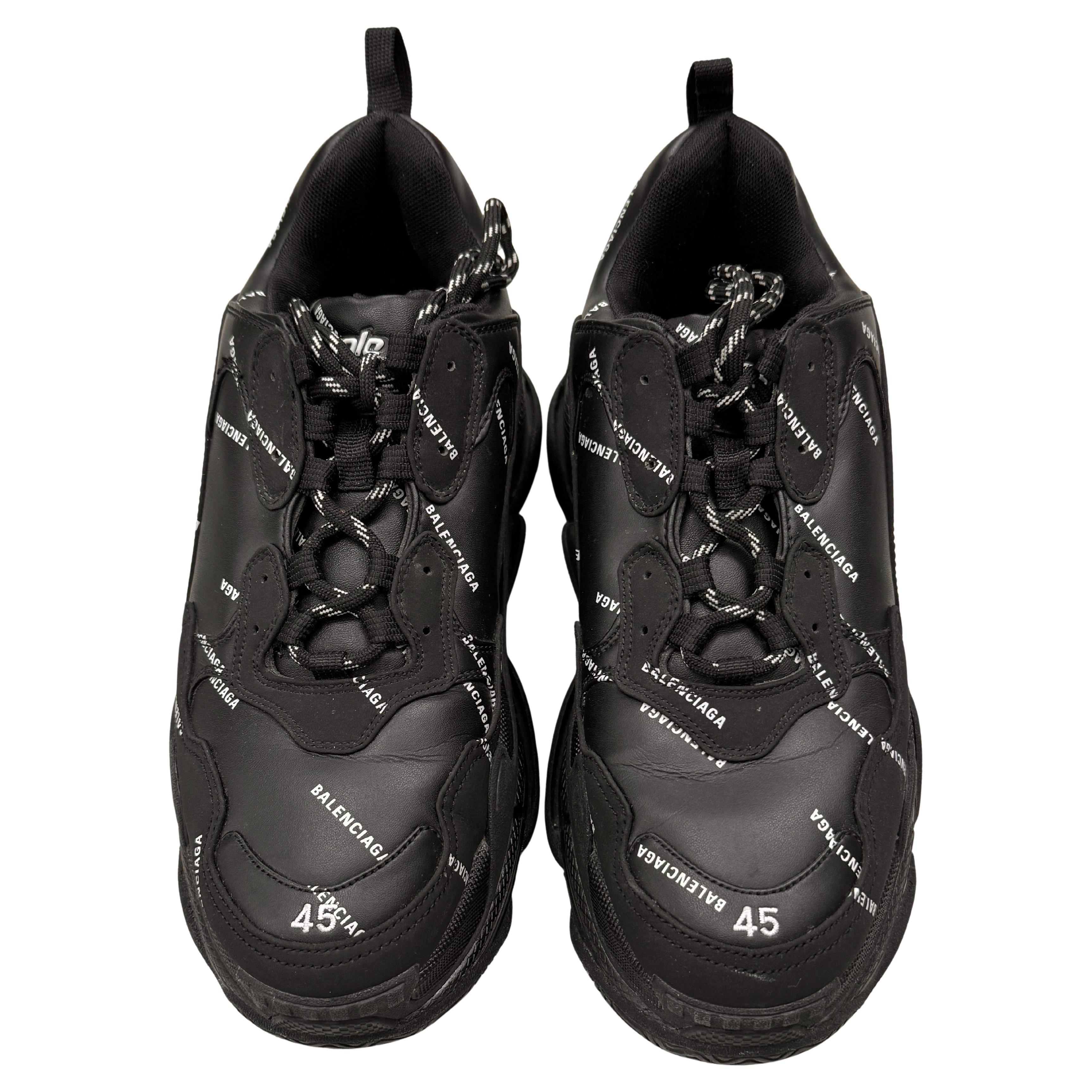 Balenciaga Sneaker Triple S Allover Logo Black White 45 Size 12 Shoes For Sale