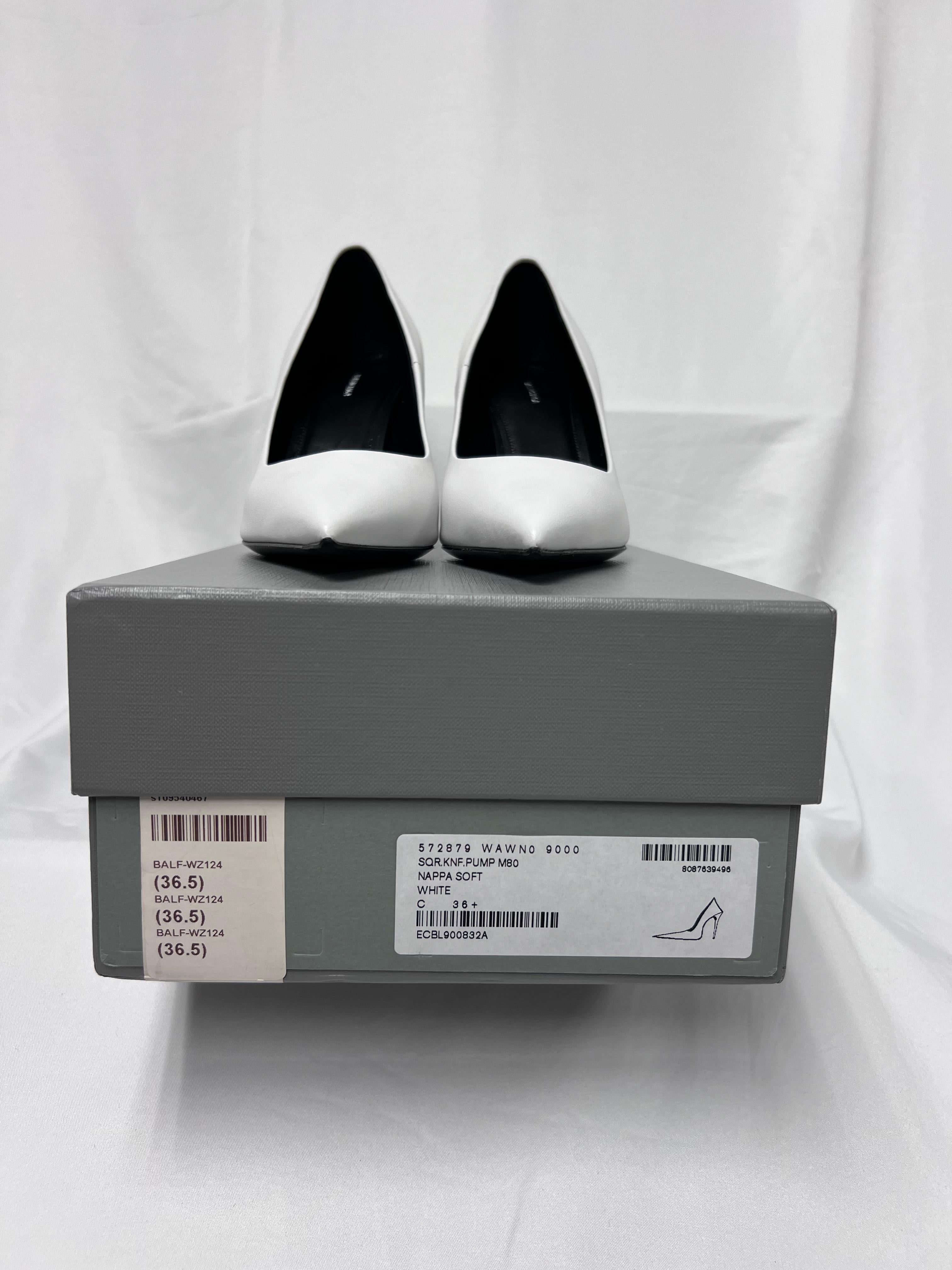 Balenciaga Soft Nappa Square Knife 80mm Pumps 36.5 White For Sale 1